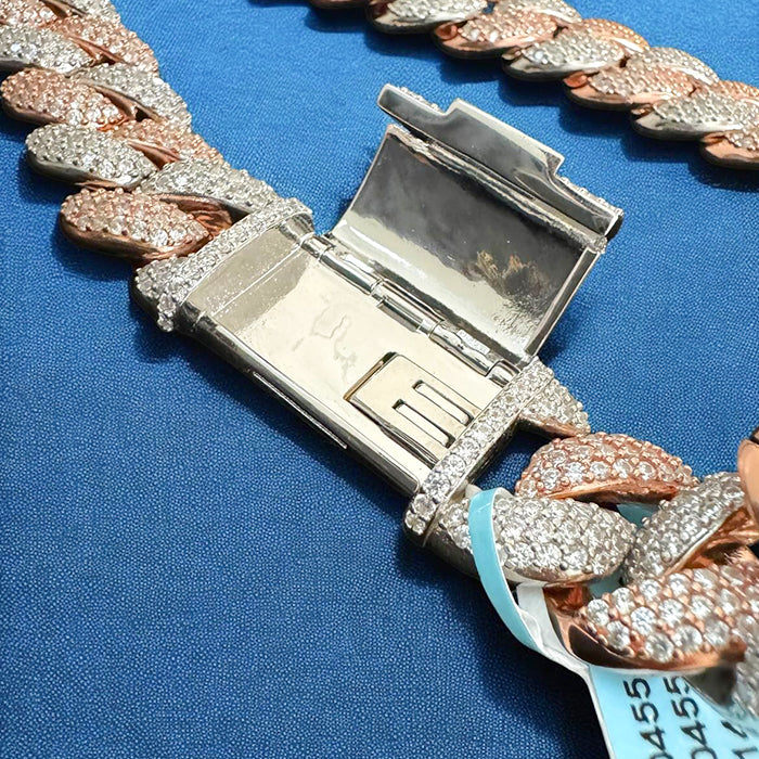 23mm Moissanite Cuban Link Necklace 2 Tone Rose