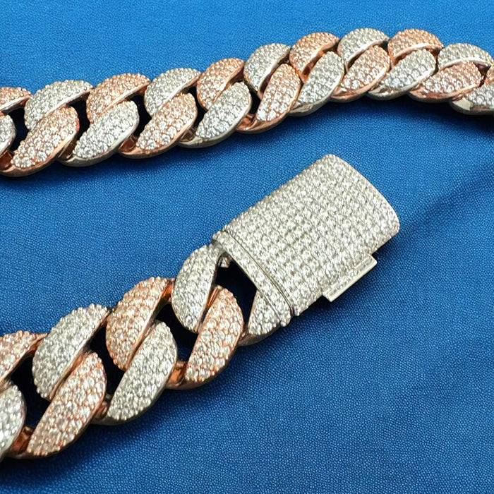 23mm Moissanite Cuban Link Necklace 2 Tone Rose