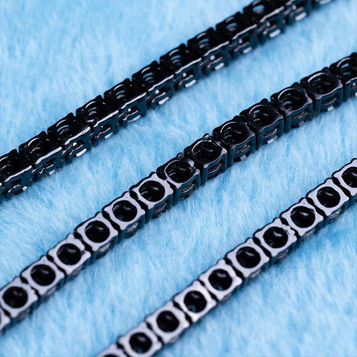Sterling Silver 4mm Moissanite Black Diamond Tennis Chain