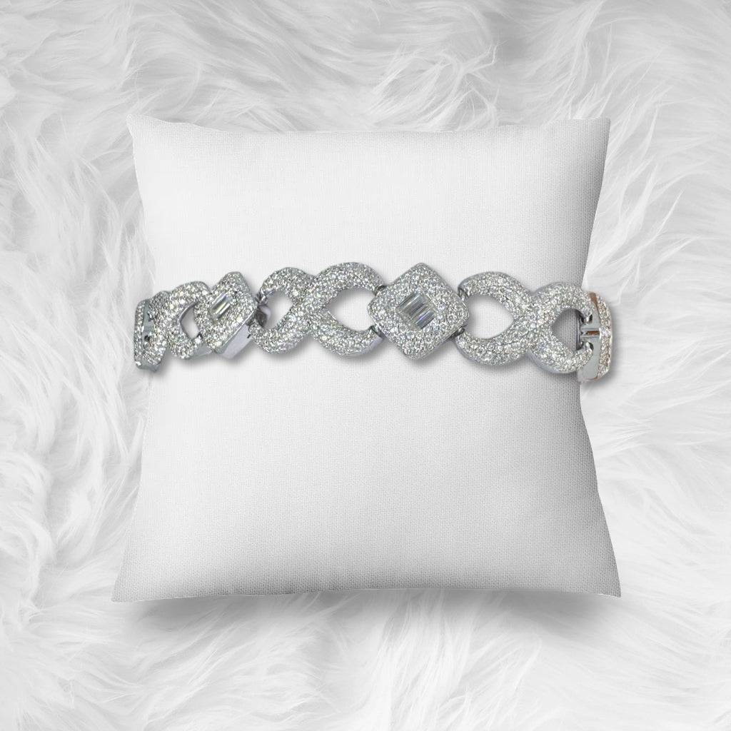 Silver Moissanite Baguette Diamond Designer Infinity Bracelet