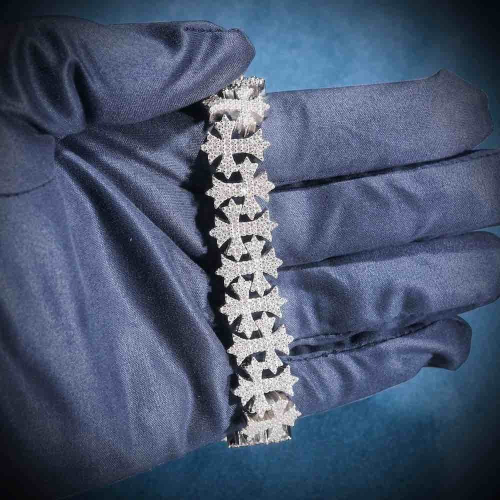 Moissanite Cross Link Bracelet 14 Gold 925 Gift