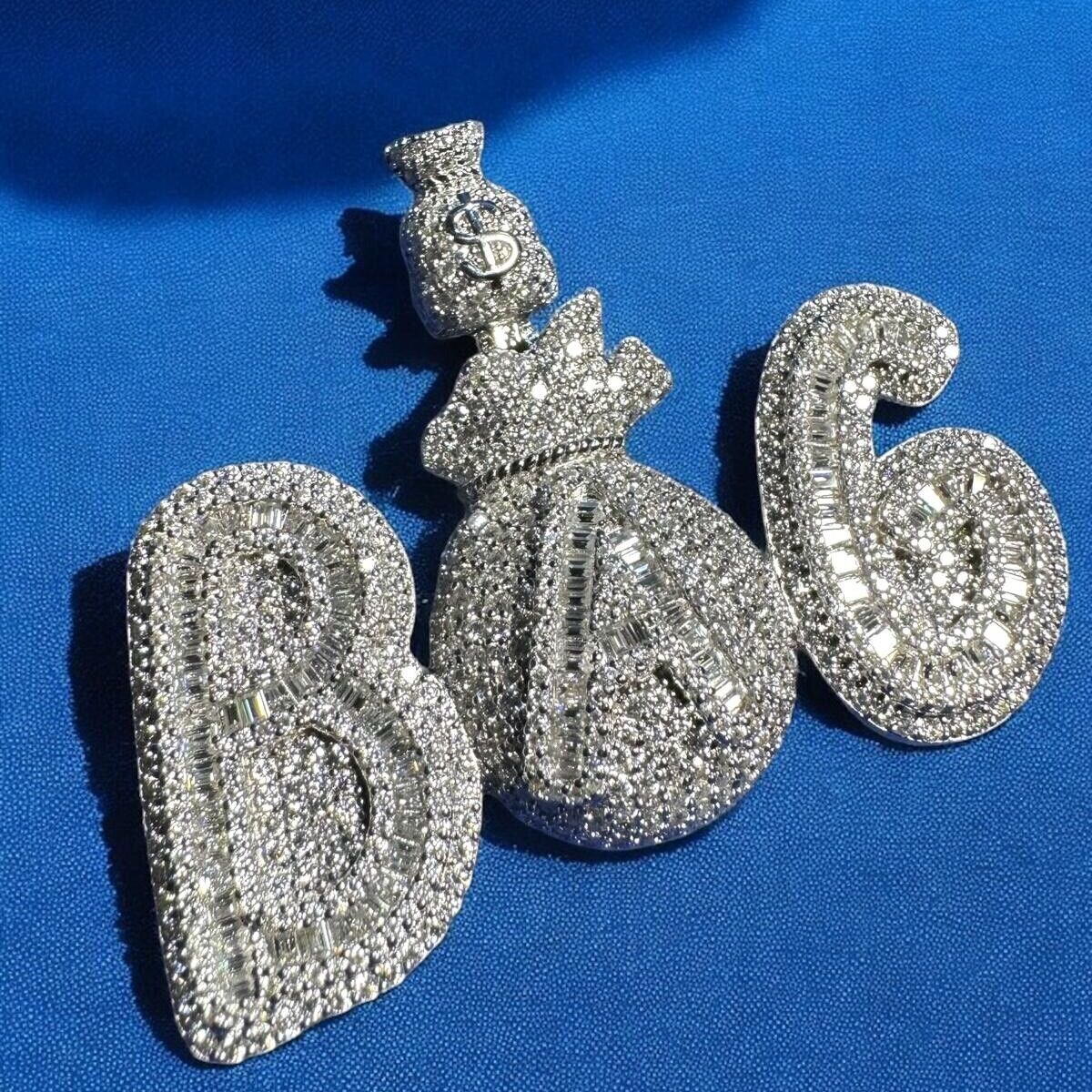 Moissanite Bag Money Pendant 925 Silver Mens