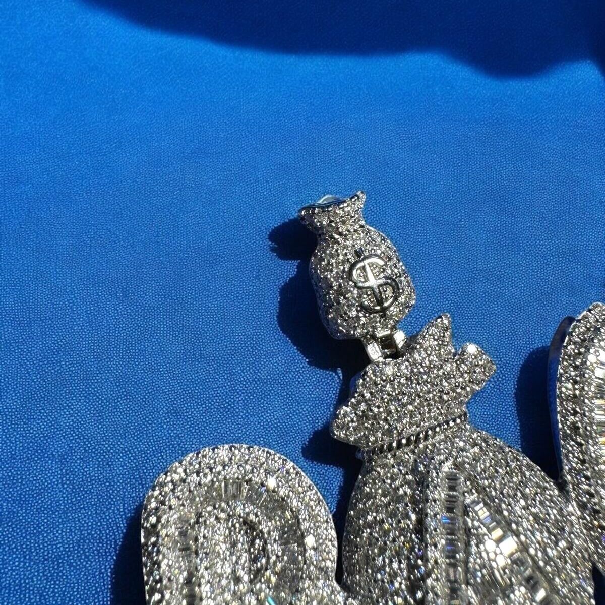 Moissanite Bag Money Pendant 925 Silver Mens