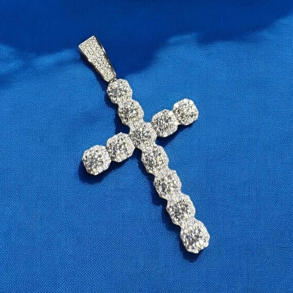 Solitaire Cross Pendant Moissanite 925 Silver