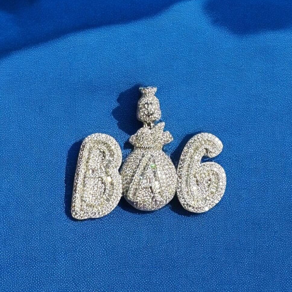 Moissanite Bag Money Pendant 925 Silver Mens