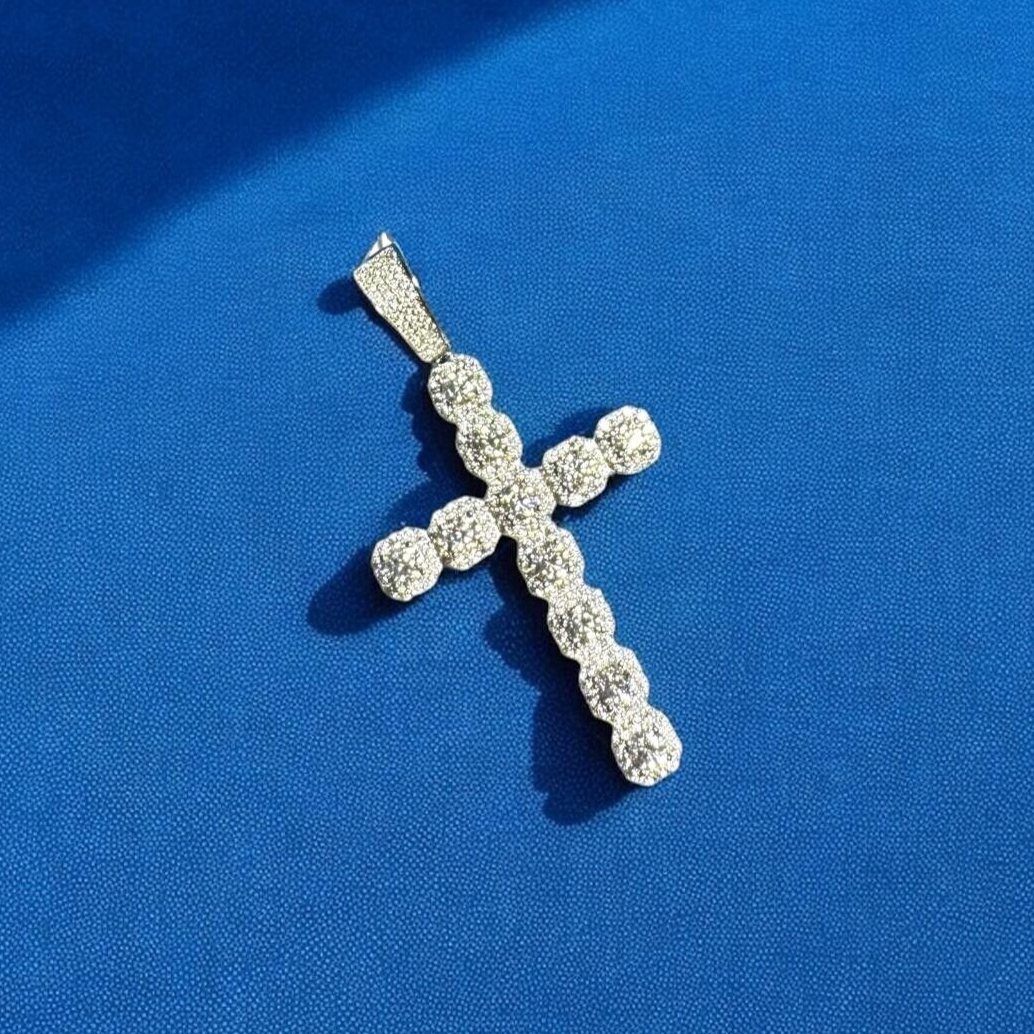 Solitaire Cross Pendant Moissanite 925 Silver