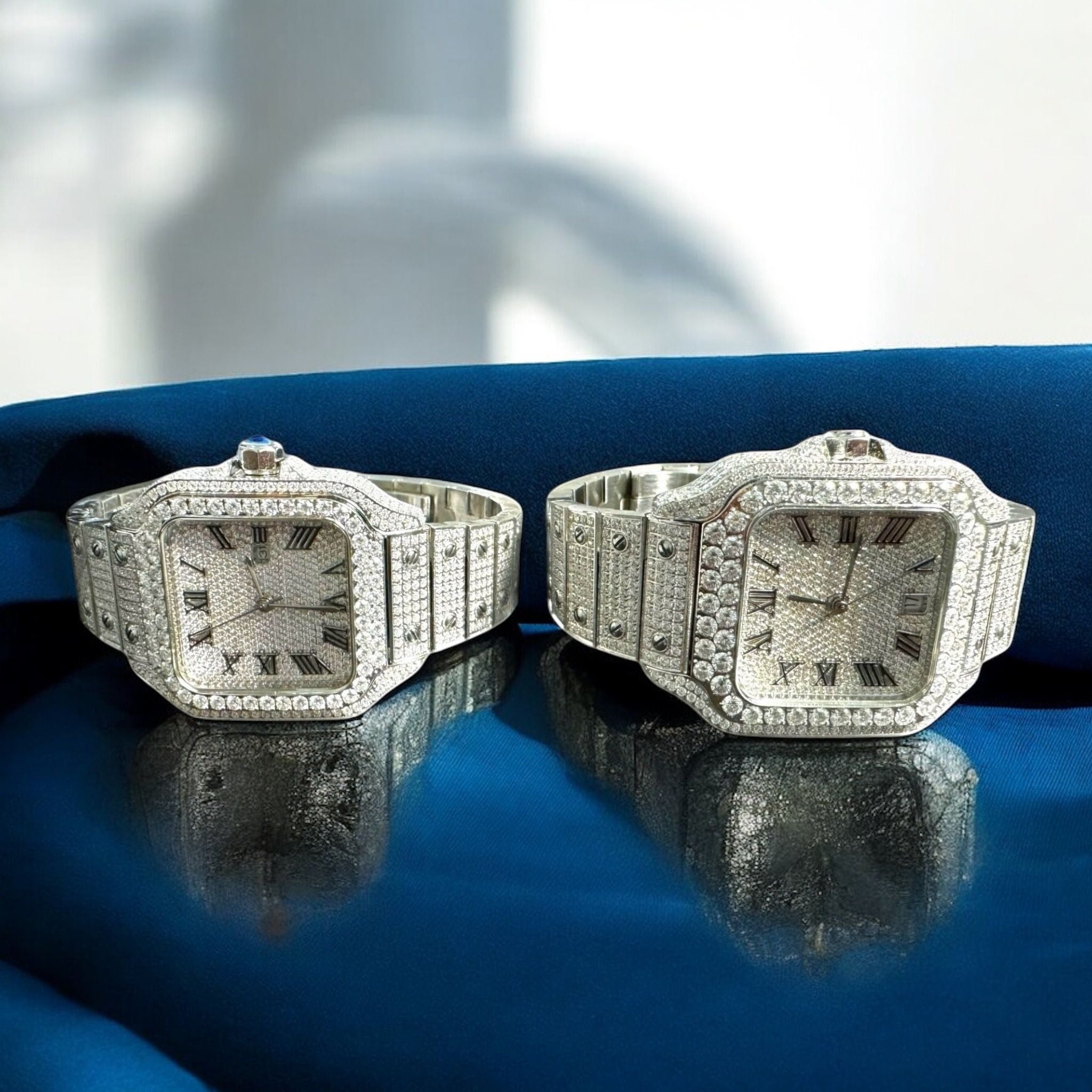 Moissanite Watch His Her Set Stainless Steel Bundle