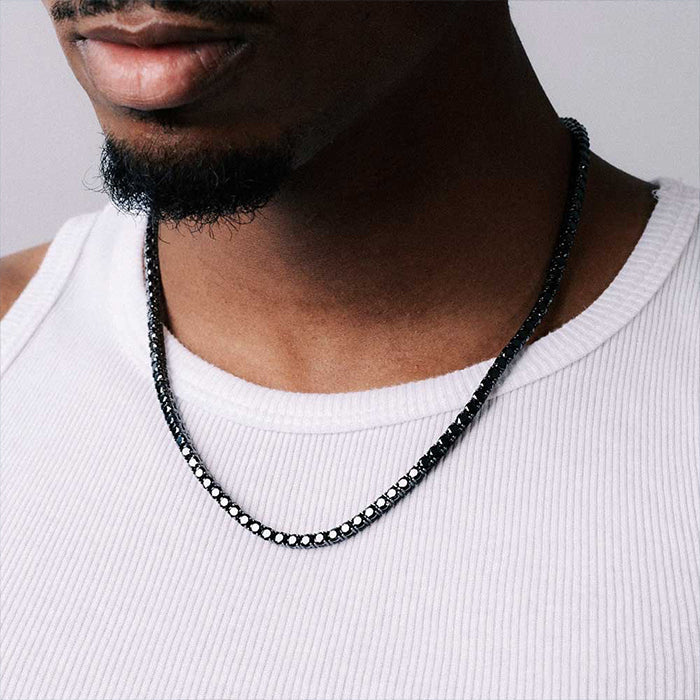 Sterling Silver 4mm Moissanite Black Diamond Tennis Chain