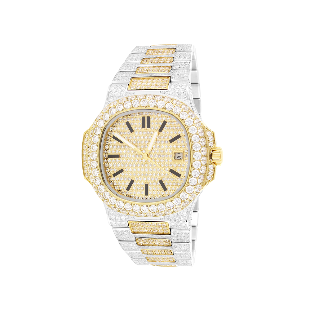 Presidential Moissanite Watch VVS 19.0ct White & Gold Tone