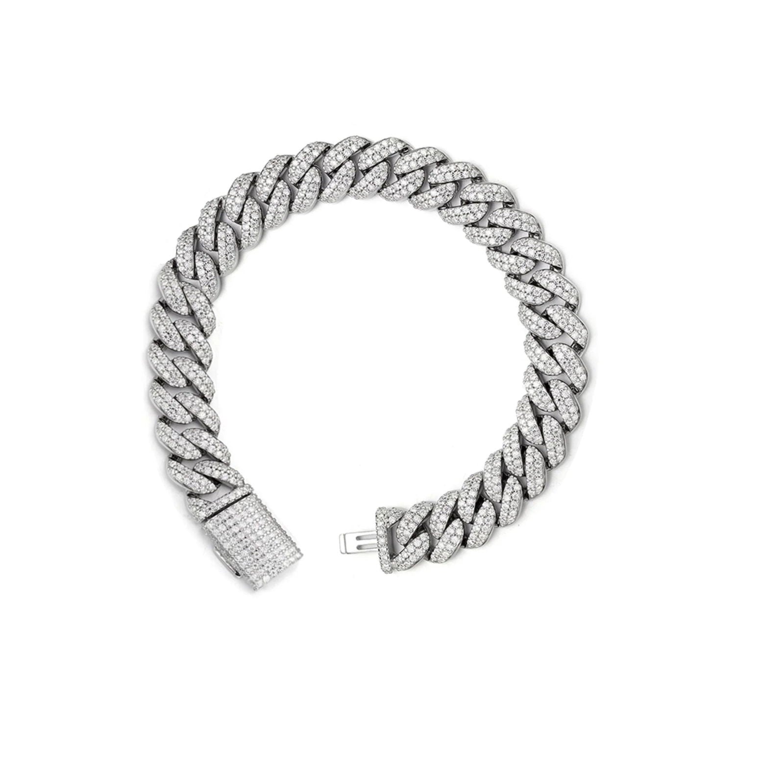 10MM Moissanite Diamond Miami Cuban Iced Sterling Silver Bracelet Mens Sizable - Master of Bling 