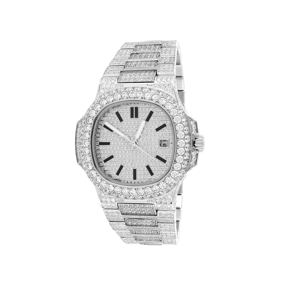 VVS Moissanite 19.0ct Men's Solitaire Bezel Presidential Stainless Steel Watch