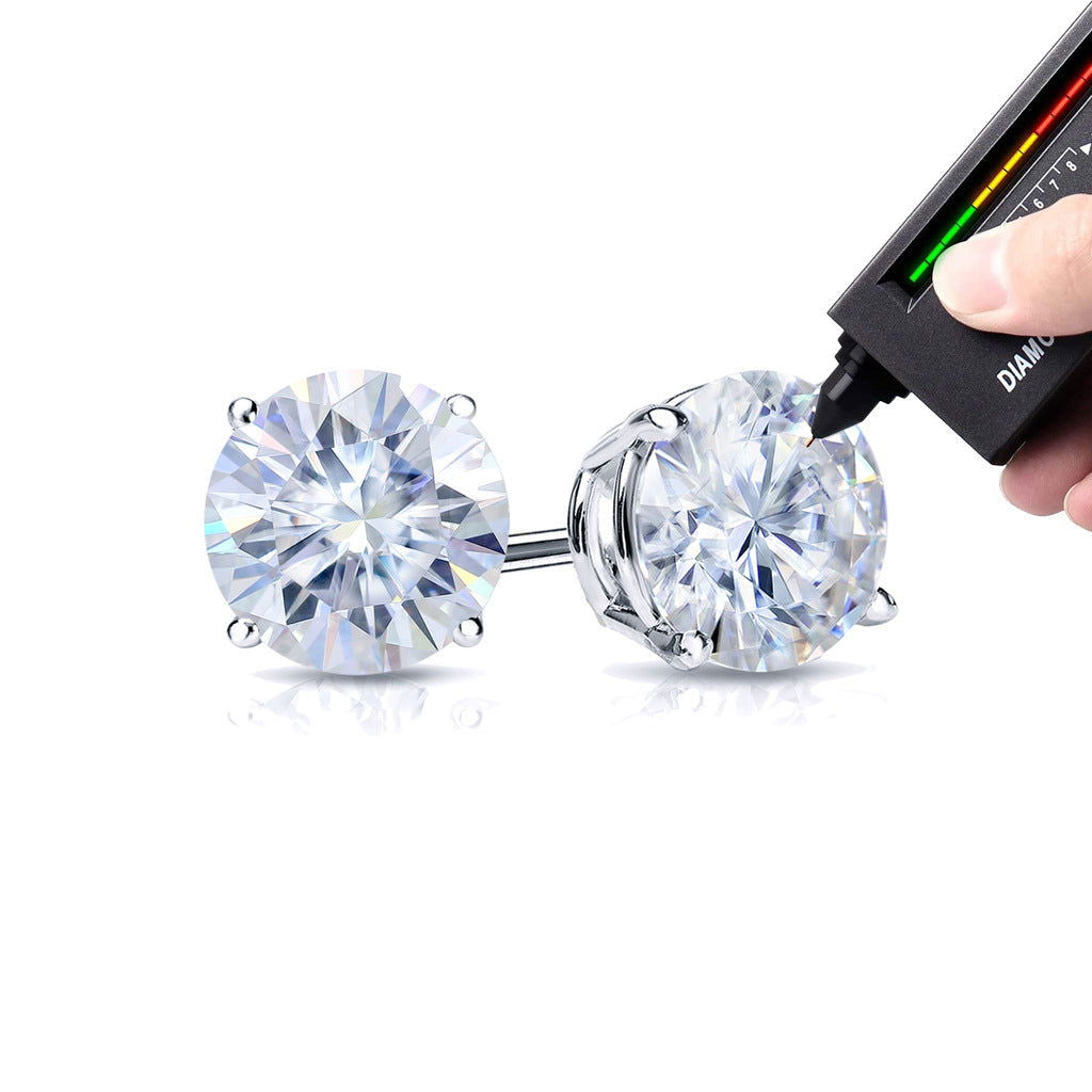 11mm Sterling Silver VVS 10.0ct Moissanite Diamond Stud Earrings White Gold - Master of Bling 
