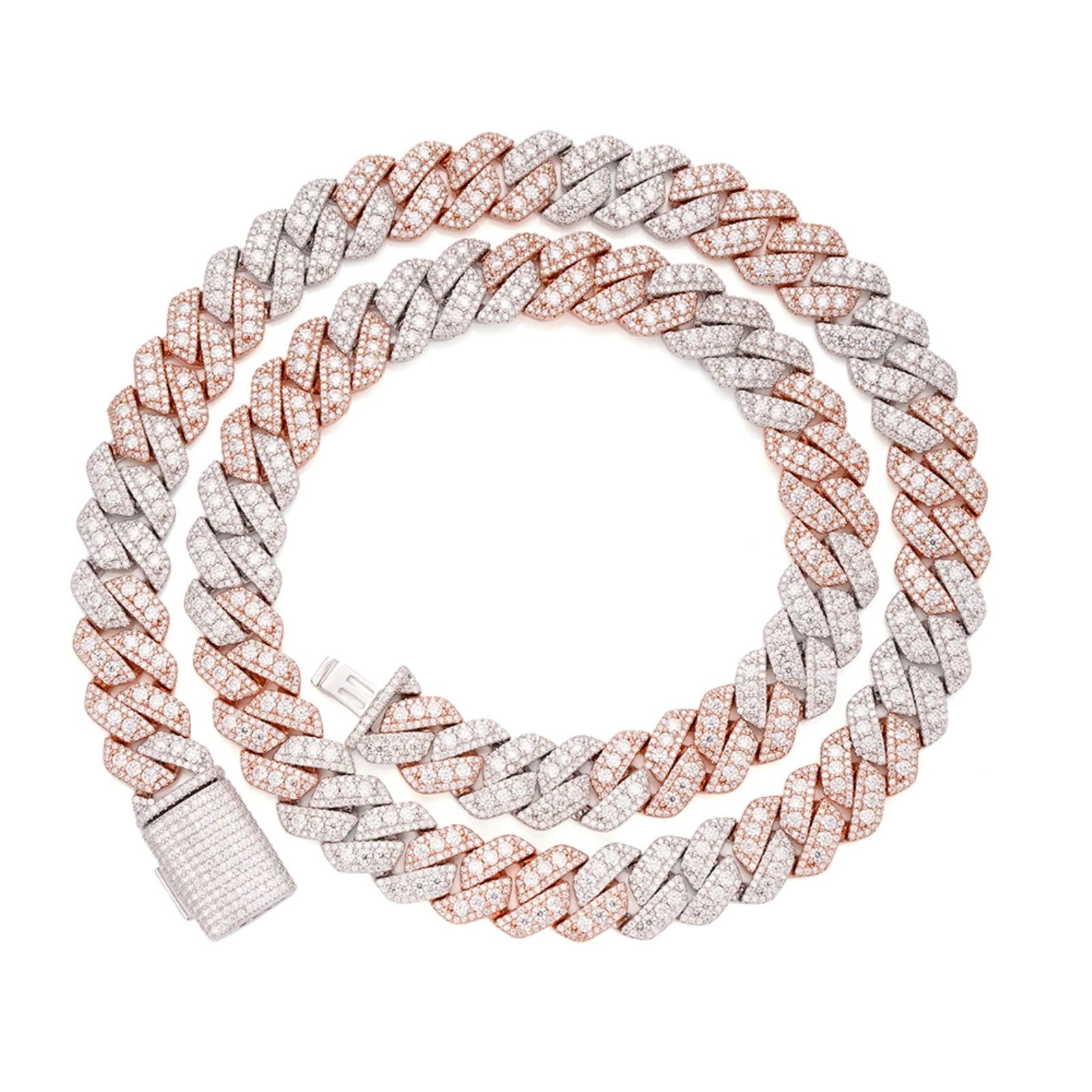 12MM Moissanite Iced Out Cuban Chain 2 Tone Rose Link 925 Sterling Silver Icy - Master of Bling 