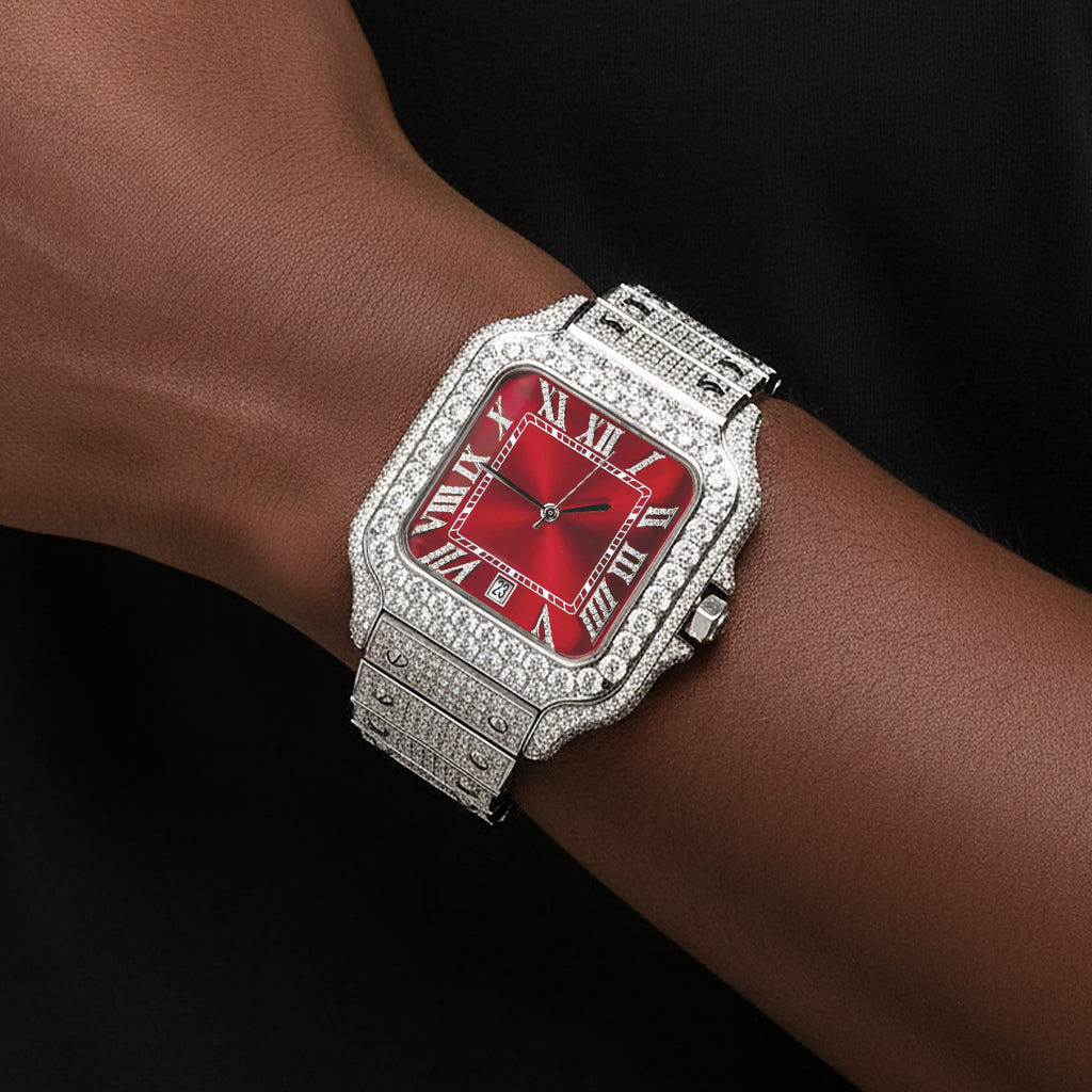 Moissanite Diamond Watch Red Dial 40mm Custom Luxury Mens