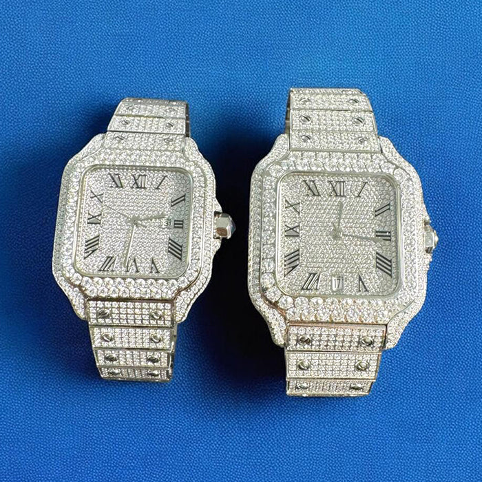 Moissanite Watch His Her Set Stainless Steel Bundle