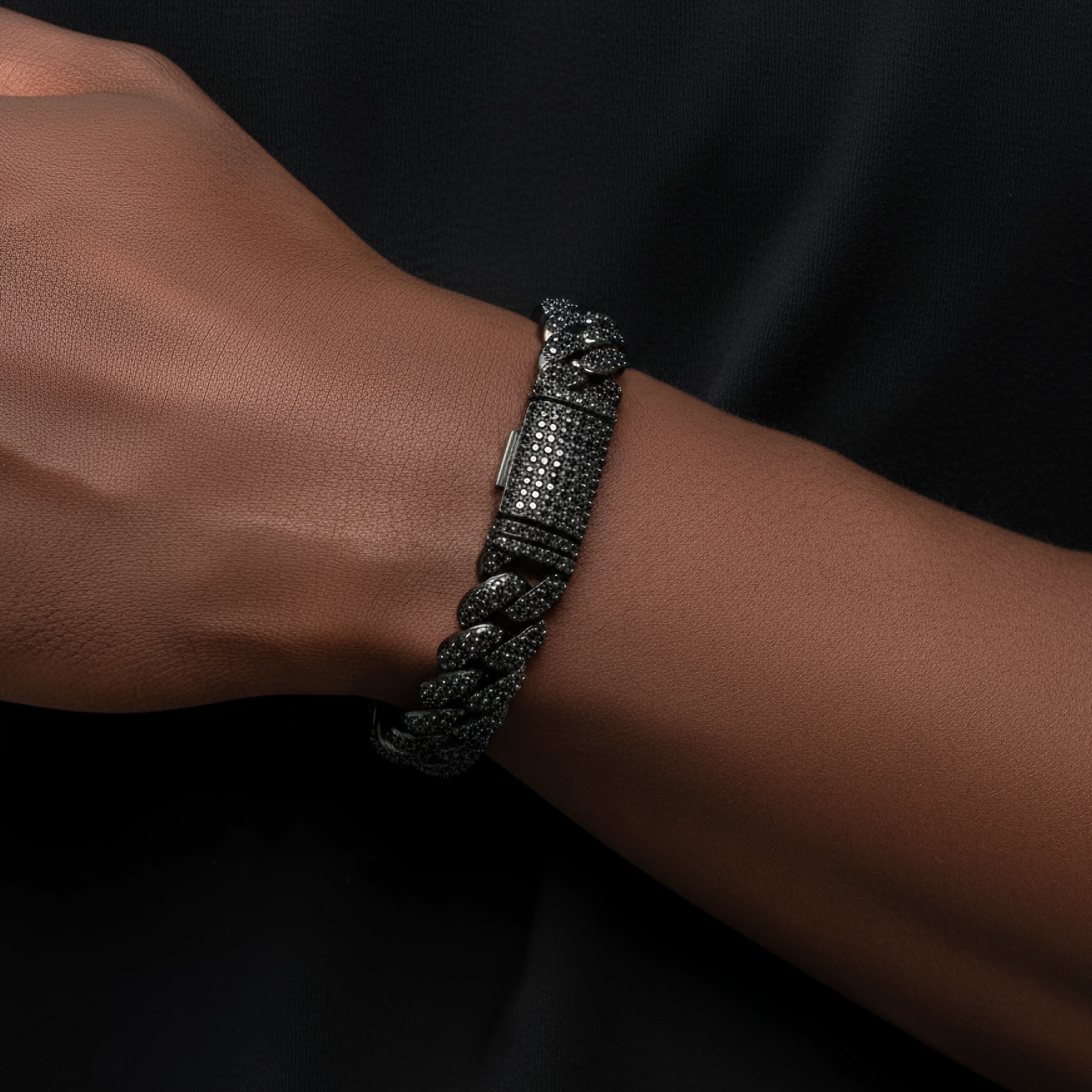 925 Silver 15mm Black Moissanite Miami Cuban 8.5" Men's Bracelet