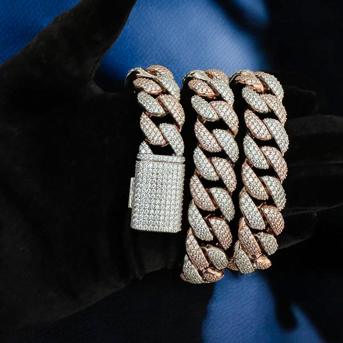 23mm Moissanite Cuban Link Necklace 2 Tone Rose