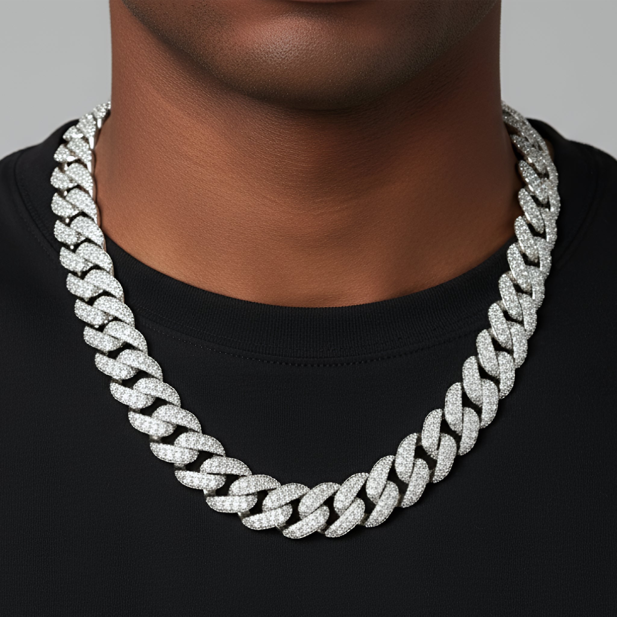 14mm White Tone Emerald Cut Moissanite 20.4CT Cuban Chain