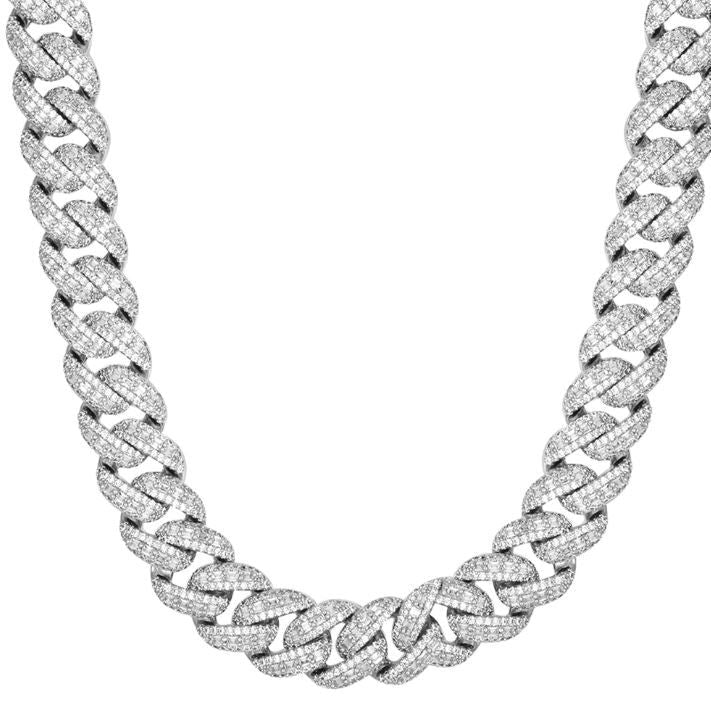 14mm White Tone Emerald Cut Moissanite 20.4CT Cuban Chain - Master of Bling 