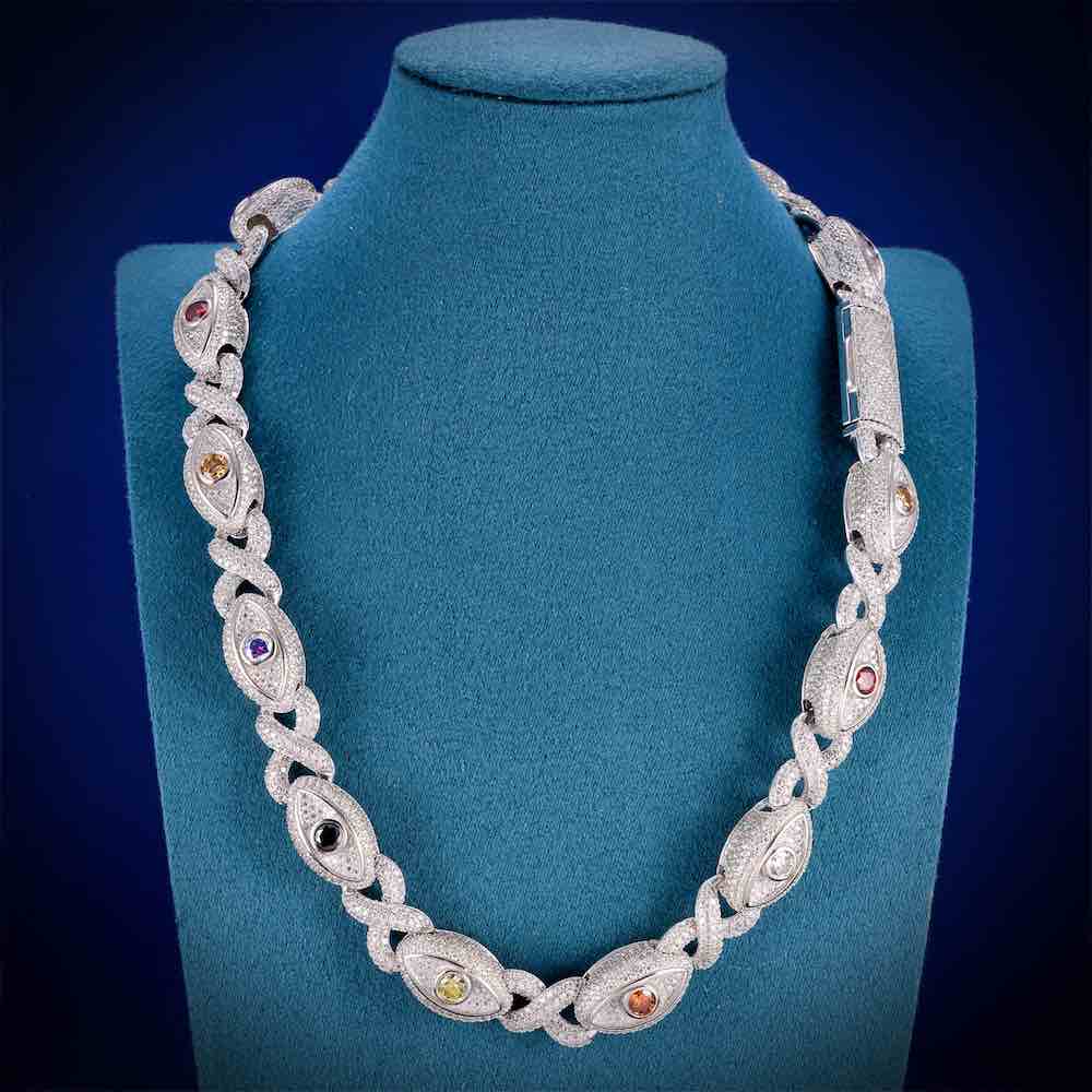 Infinity Evil Eye Gemstone Necklace 925 Silver 15mm