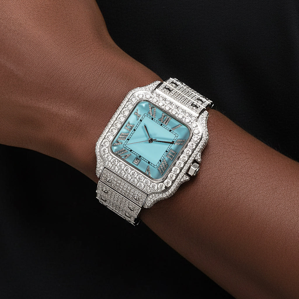 Light Blue Dial Watch Moissanite Diamond Men Custom Luxury 40mm