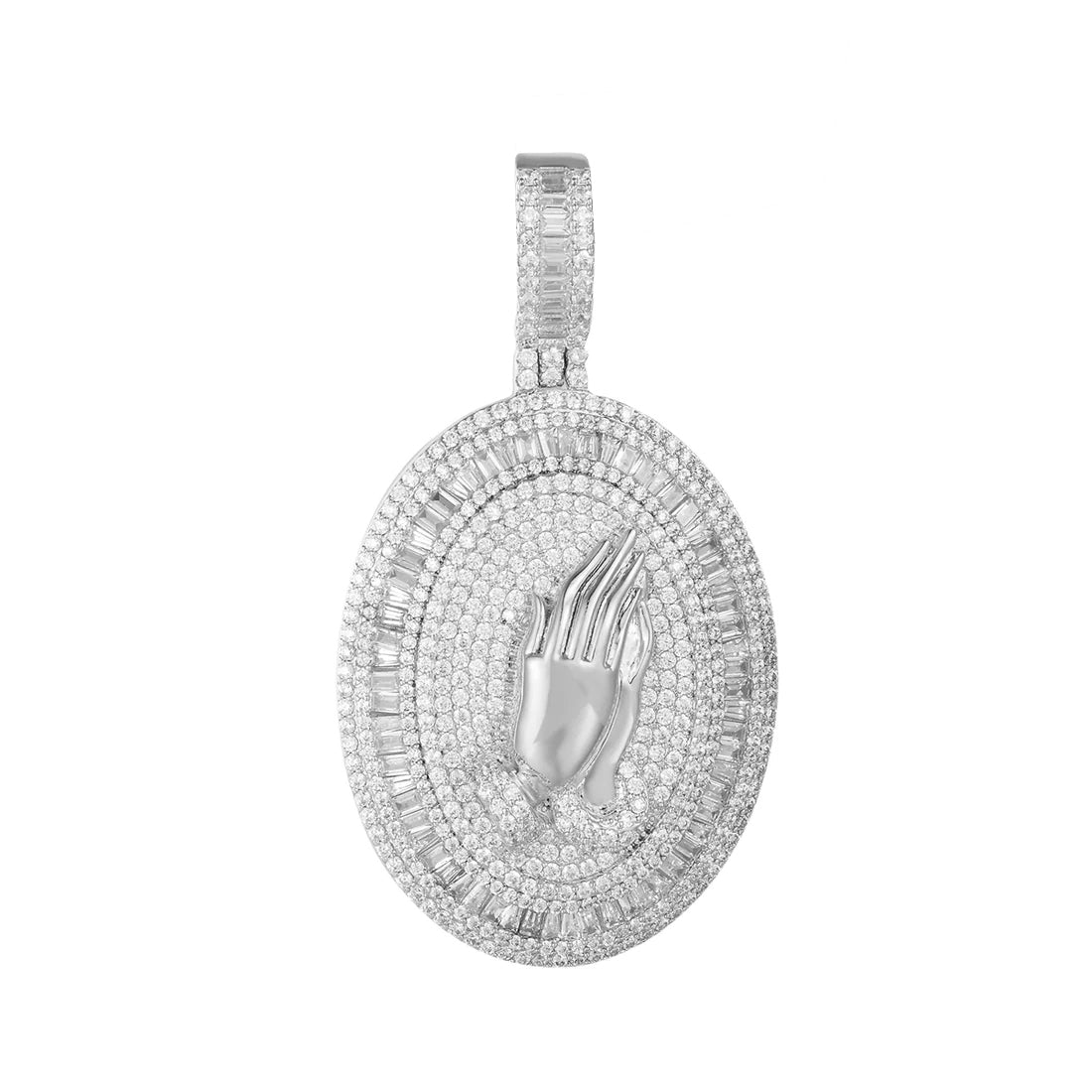 VVS 7.66Ct. Moissanite Praying Hand Pendant Silver Baguette