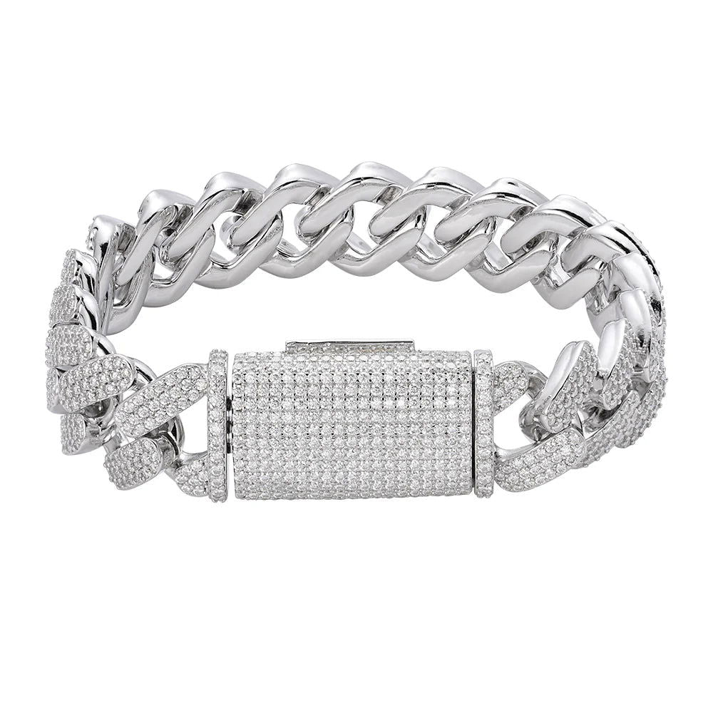 18mm MOISSANITE Prong Cuban Link Bracelet 925 Silver Icy Custom 8 Inch - Master of Bling 