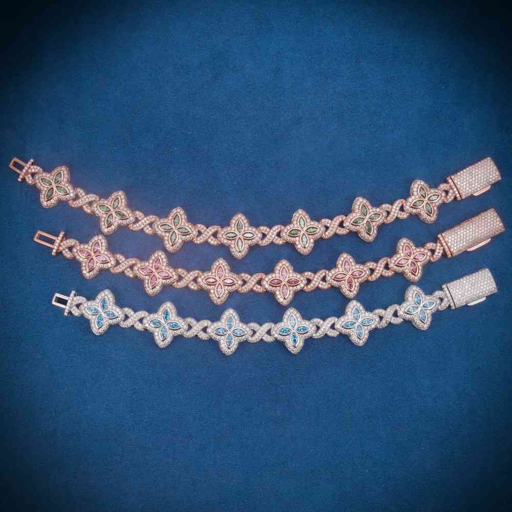 Moissanite Leaf Clover Infinity Link Bracelet 925 Silver