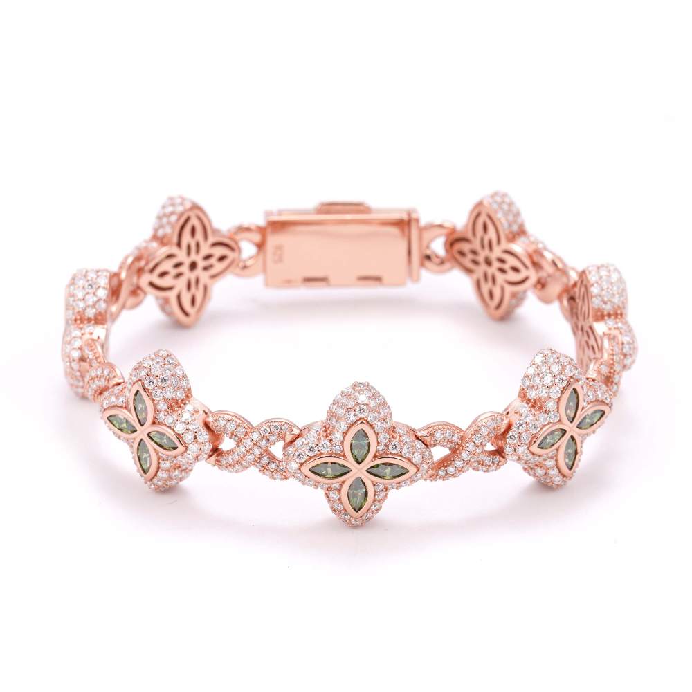 Moissanite Leaf Clover Infinity Link Bracelet 925 Silver