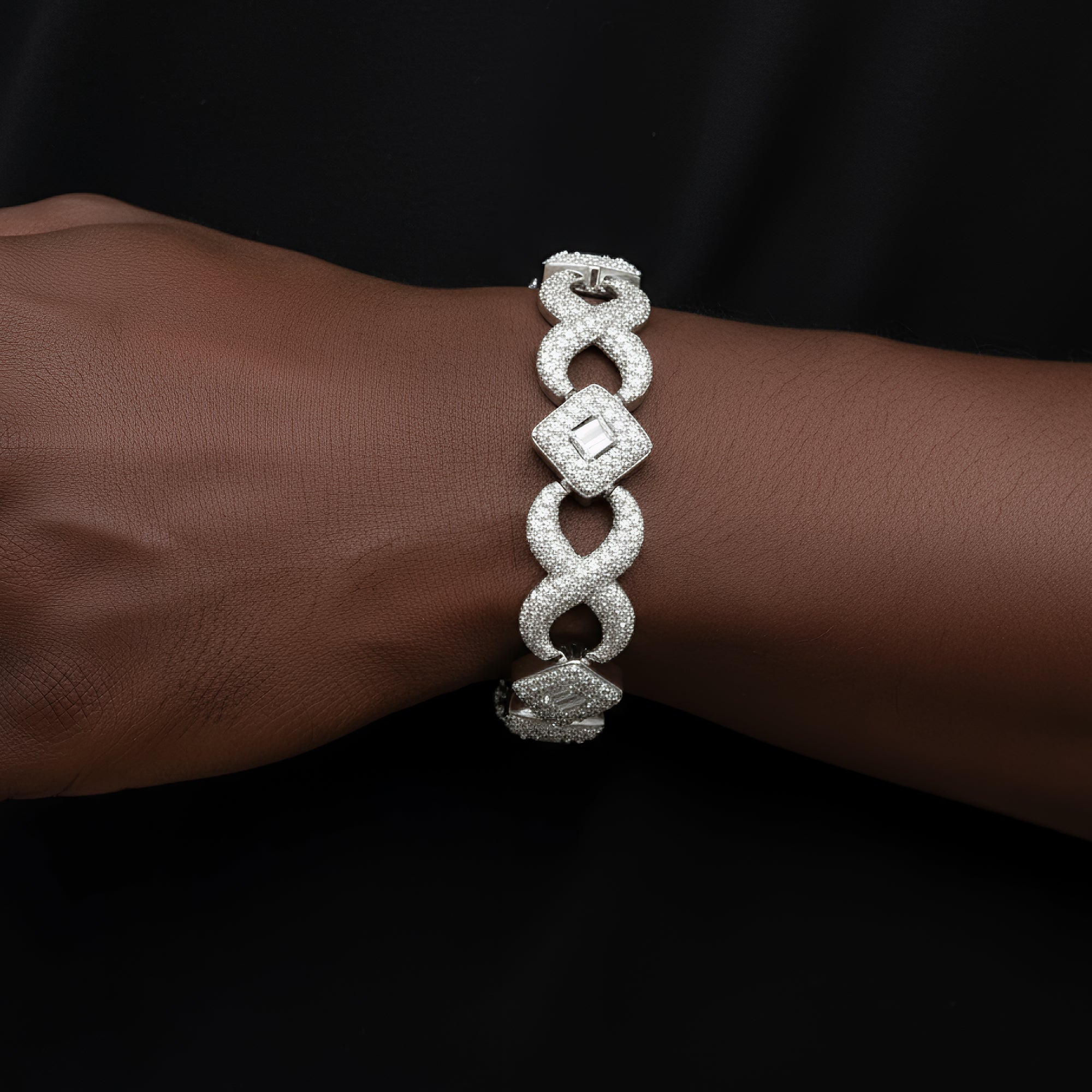 Silver Moissanite Baguette Diamond Designer Infinity Bracelet