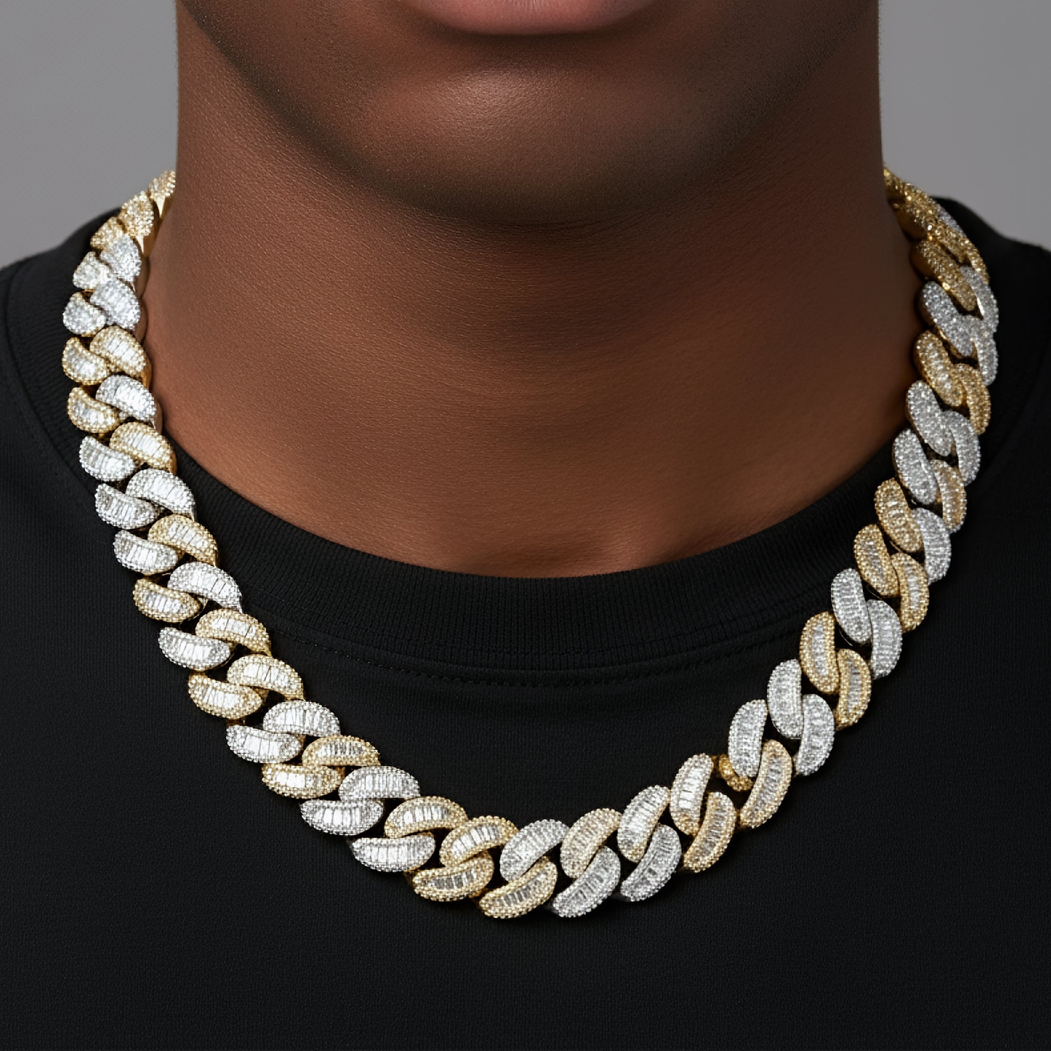 Moissanite Baguette Cuban Chain 925 Silver 14mm (All Colors)