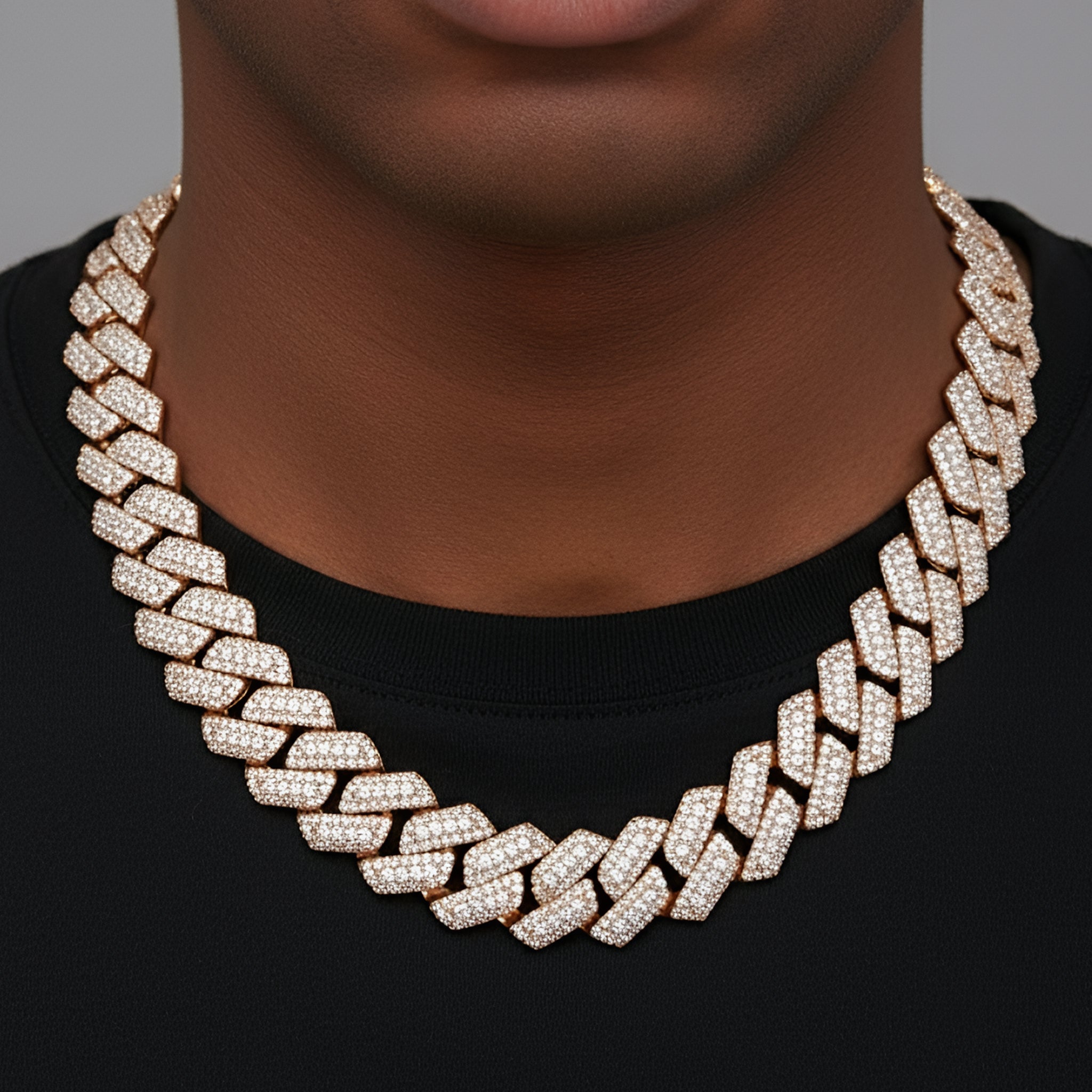 20mm Cuban Chain Moissanite Rose Gold On 925