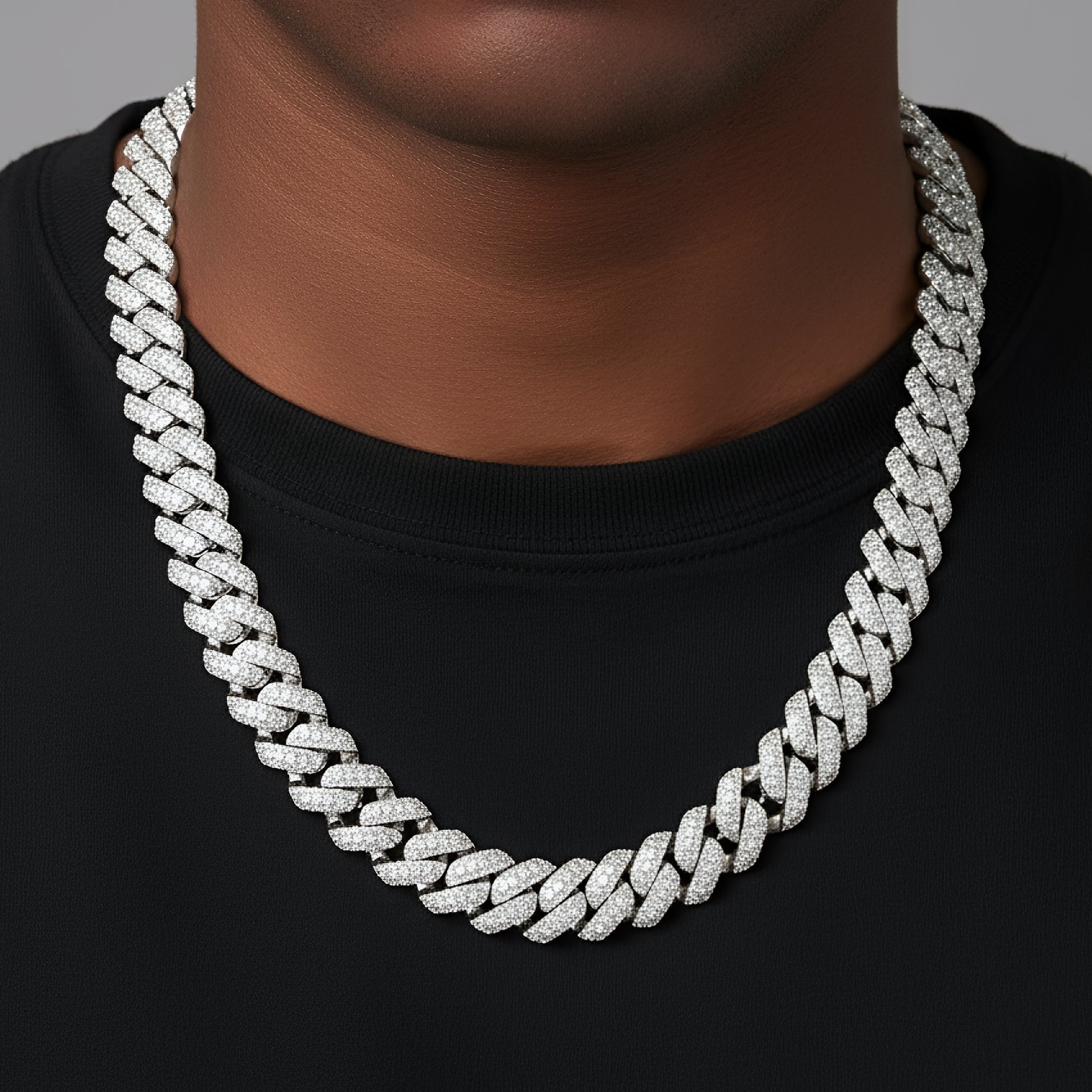 20mm Moissanite Prong Set Cuban Chain 925 Silver