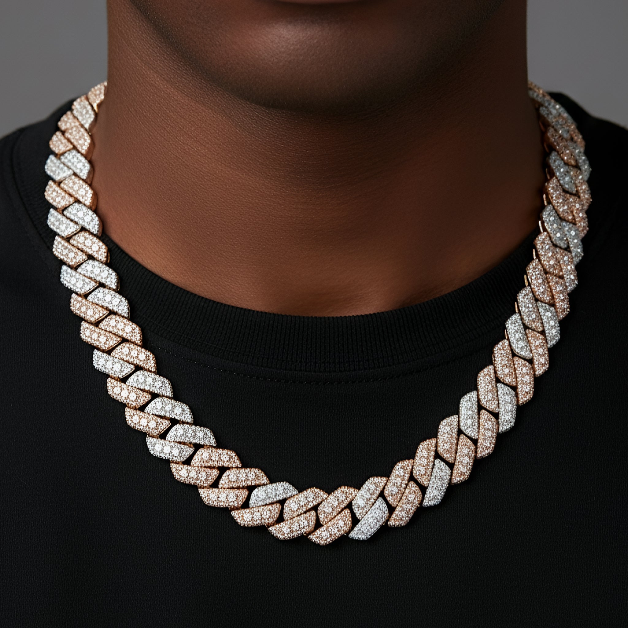 20mm Moissanite Solitaire Cuban Chain Rose Necklace