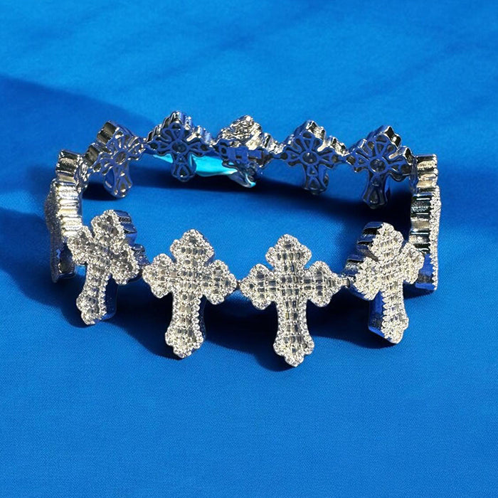 Moissanite Cross Link Bracelet Mens 925 Silver 14k