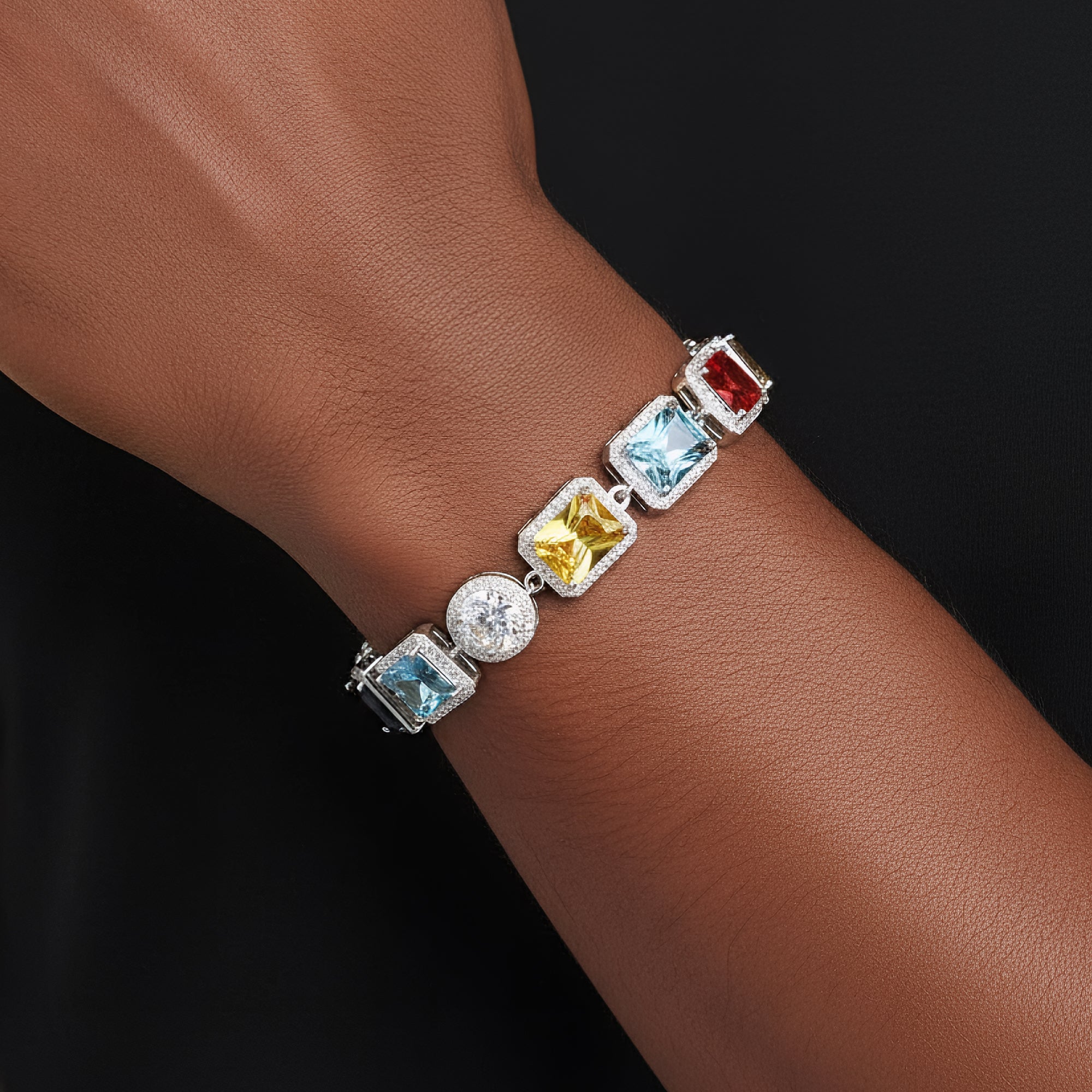 Moissanite Color Stone Bracelet 925 Silver 8 Inch