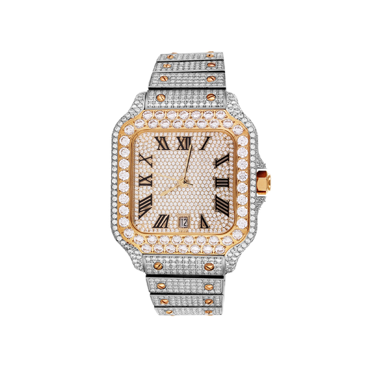 Mens Stainless Steel Moissanite Two Tone Rose Gold Luxury Watch