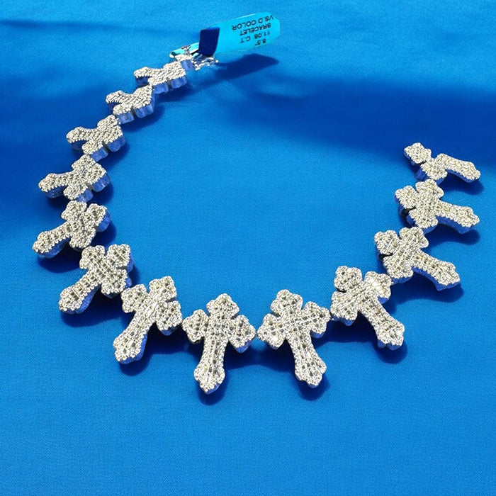 Moissanite Cross Link Bracelet Mens 925 Silver 14k