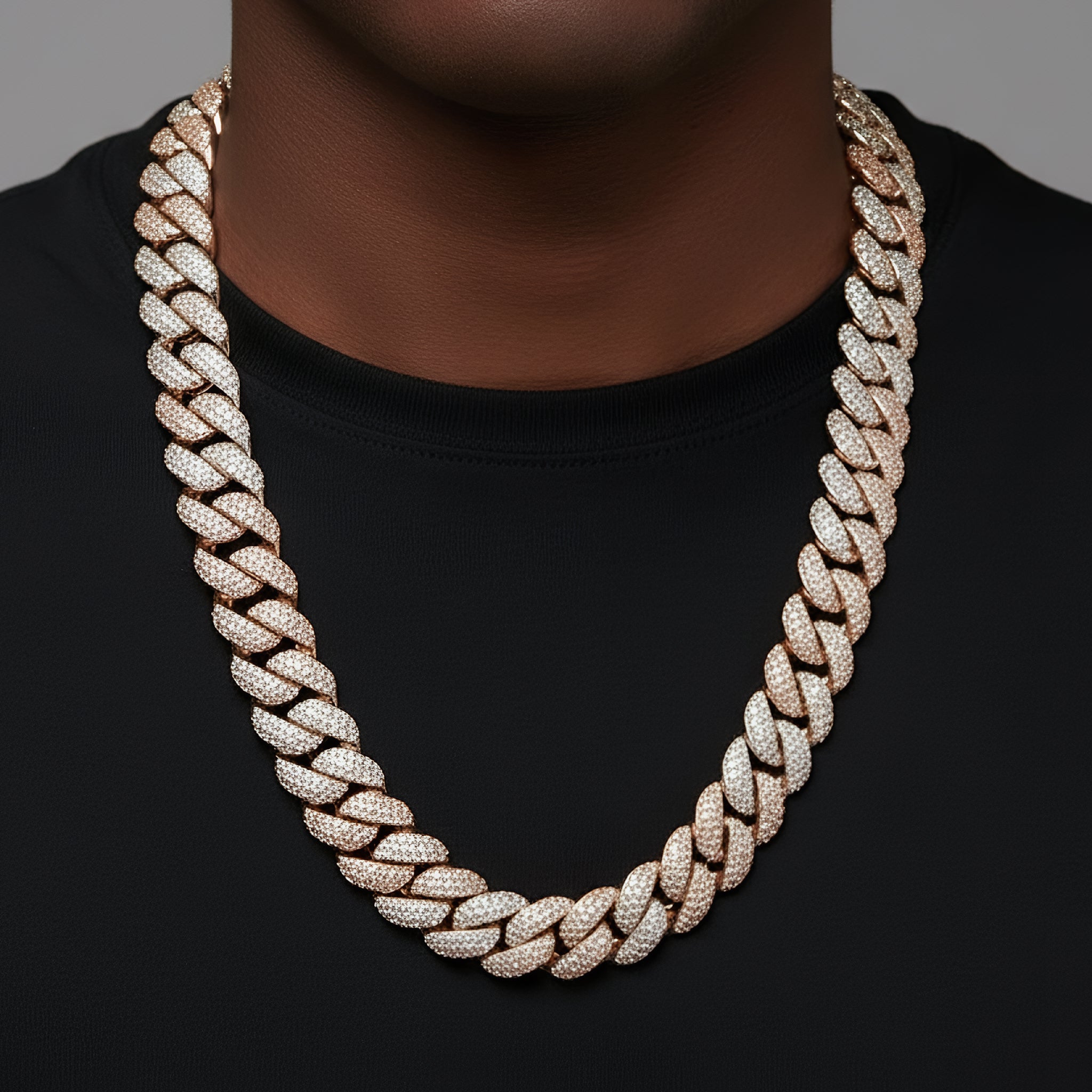 23mm Moissanite Cuban Link Necklace 2 Tone Rose