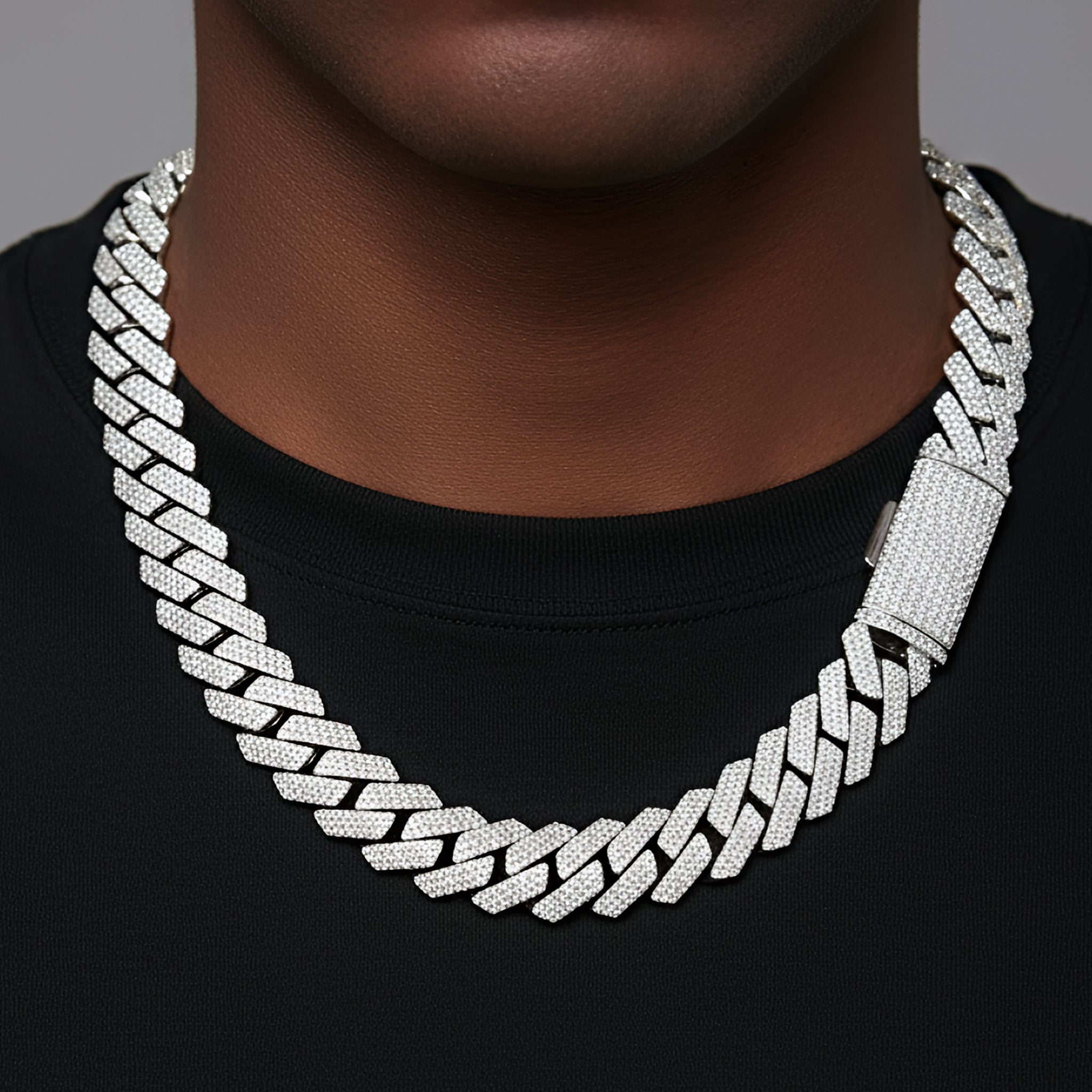 23mm Moissanite Prong Set Cuban Chain 925 Necklace