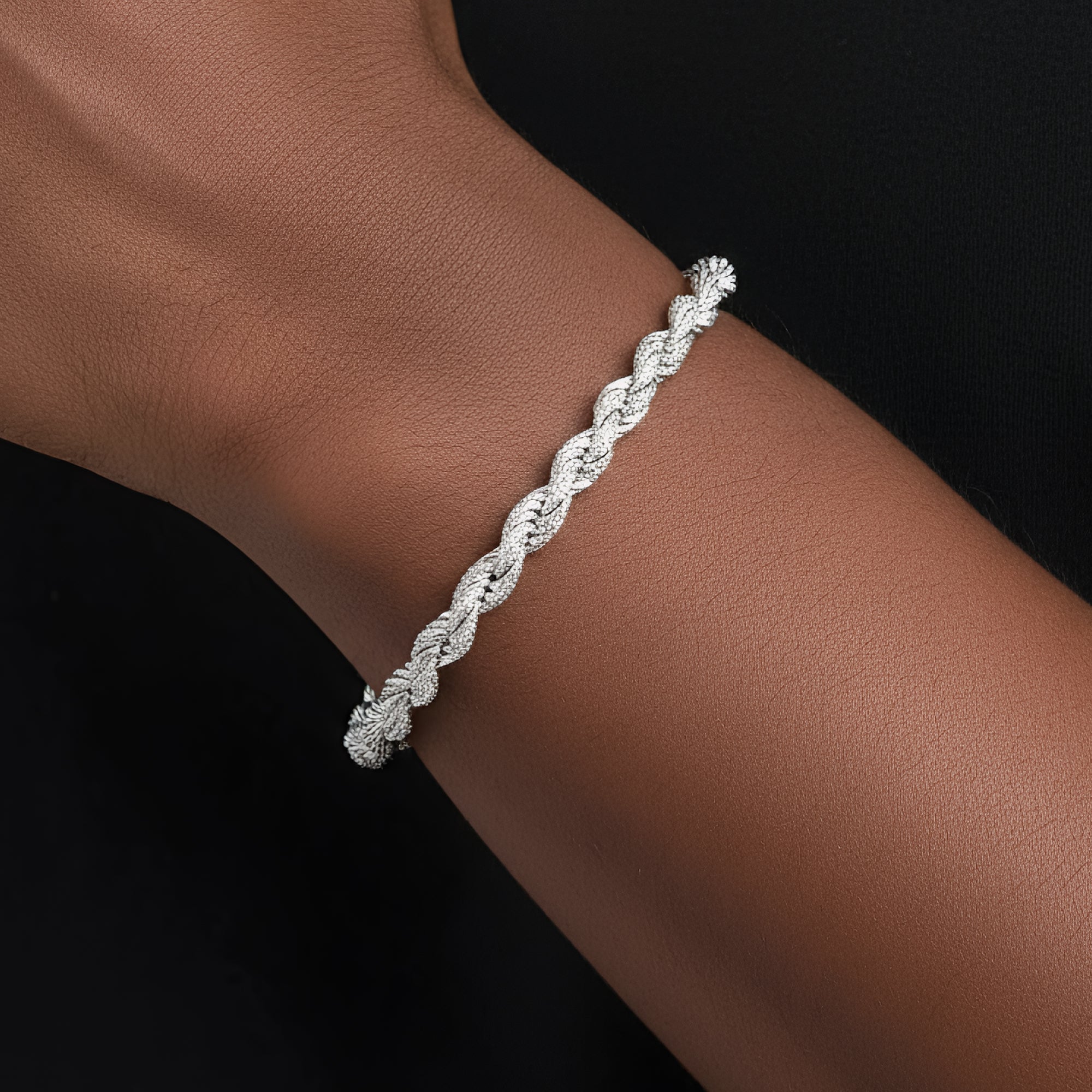 Sterling Silver Rope Moissanite Diamond Bracelet 7MM 8In