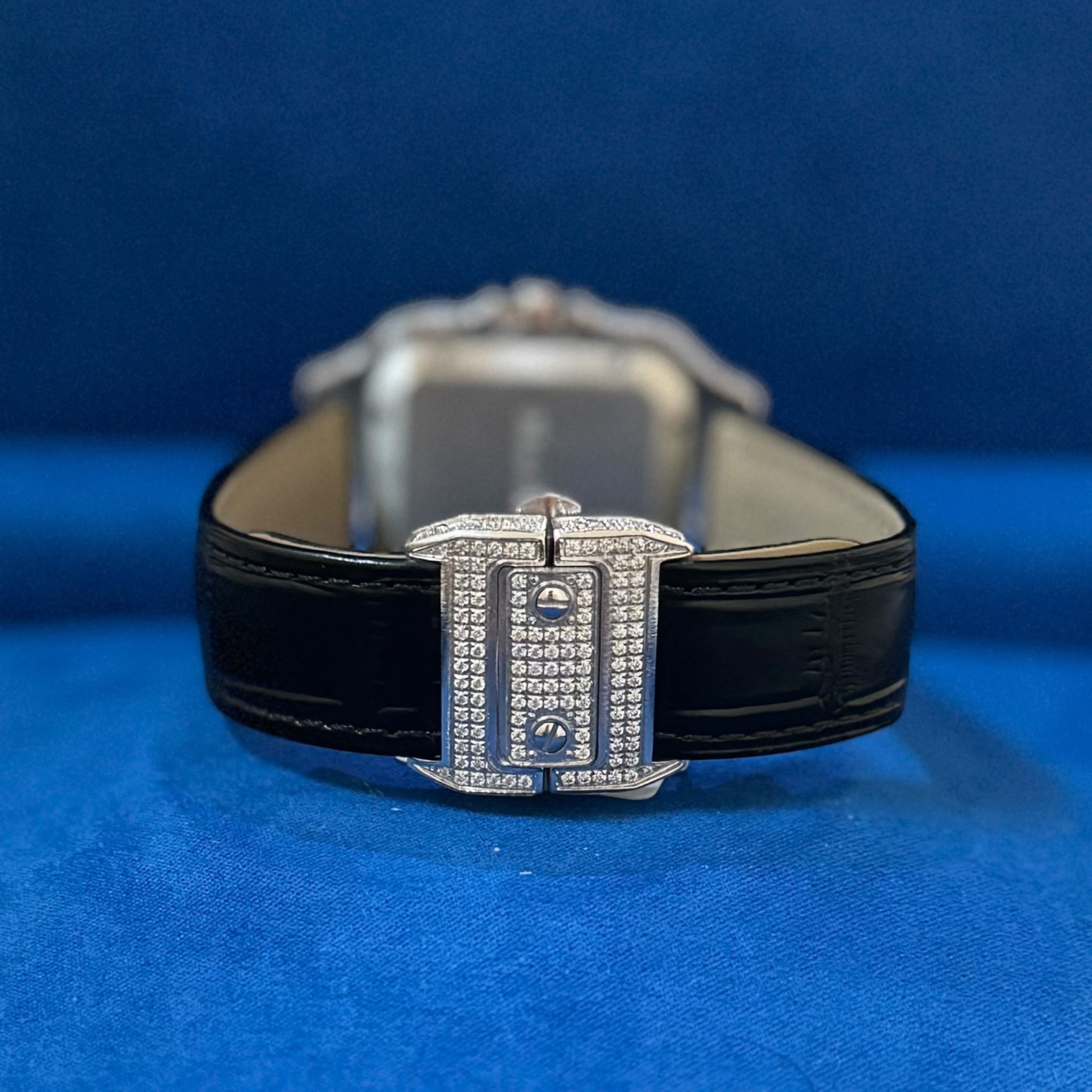 Moissanite Black Croco Half Iced Leather Band Watch Bezel 9.6ct