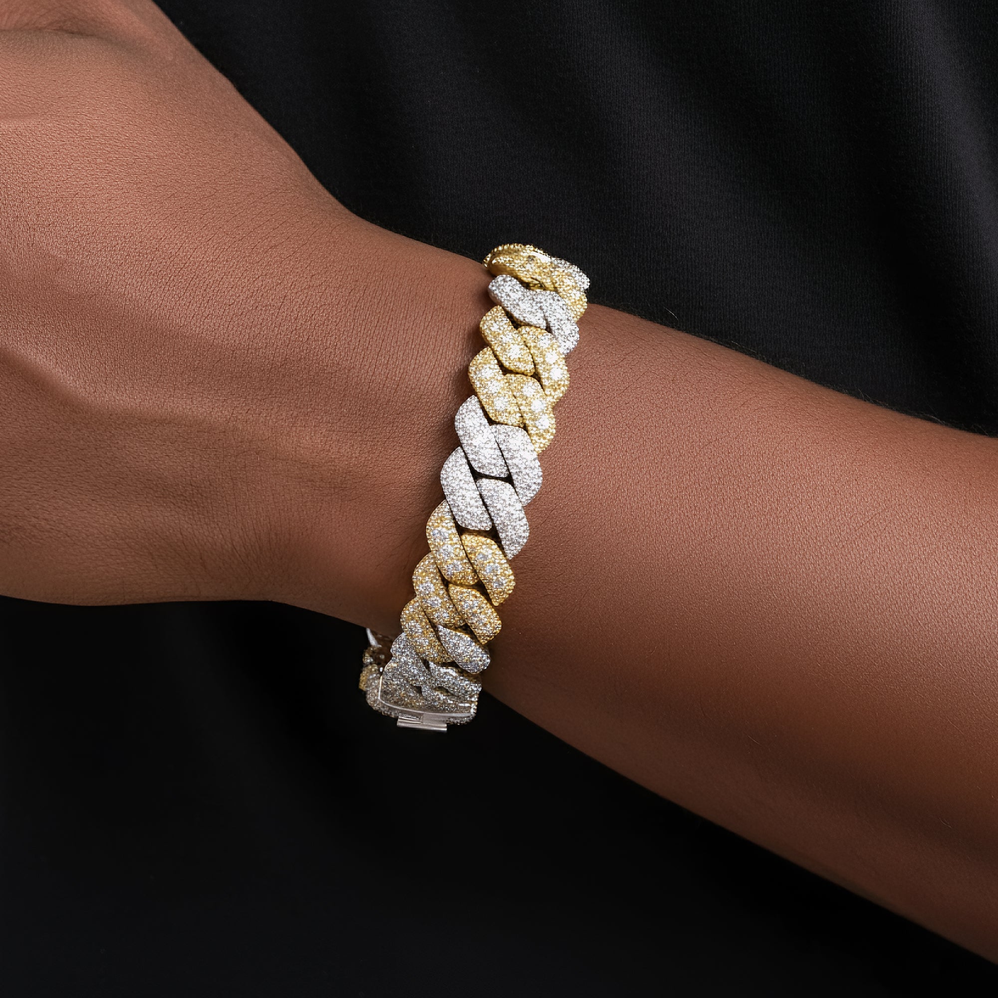 Moissanite Cuban Link Bracelet 10mm 2 Tone Icy .925 Silver Men Custom