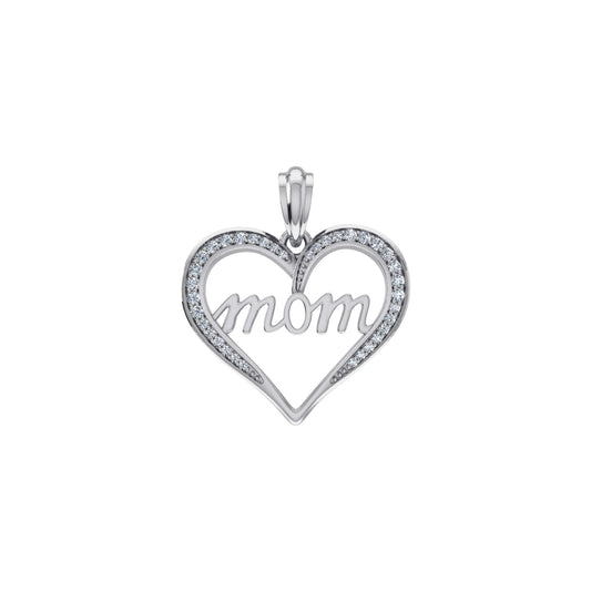 10K White Gold Heart Pendant Mom Womens Diamond Charm Gift