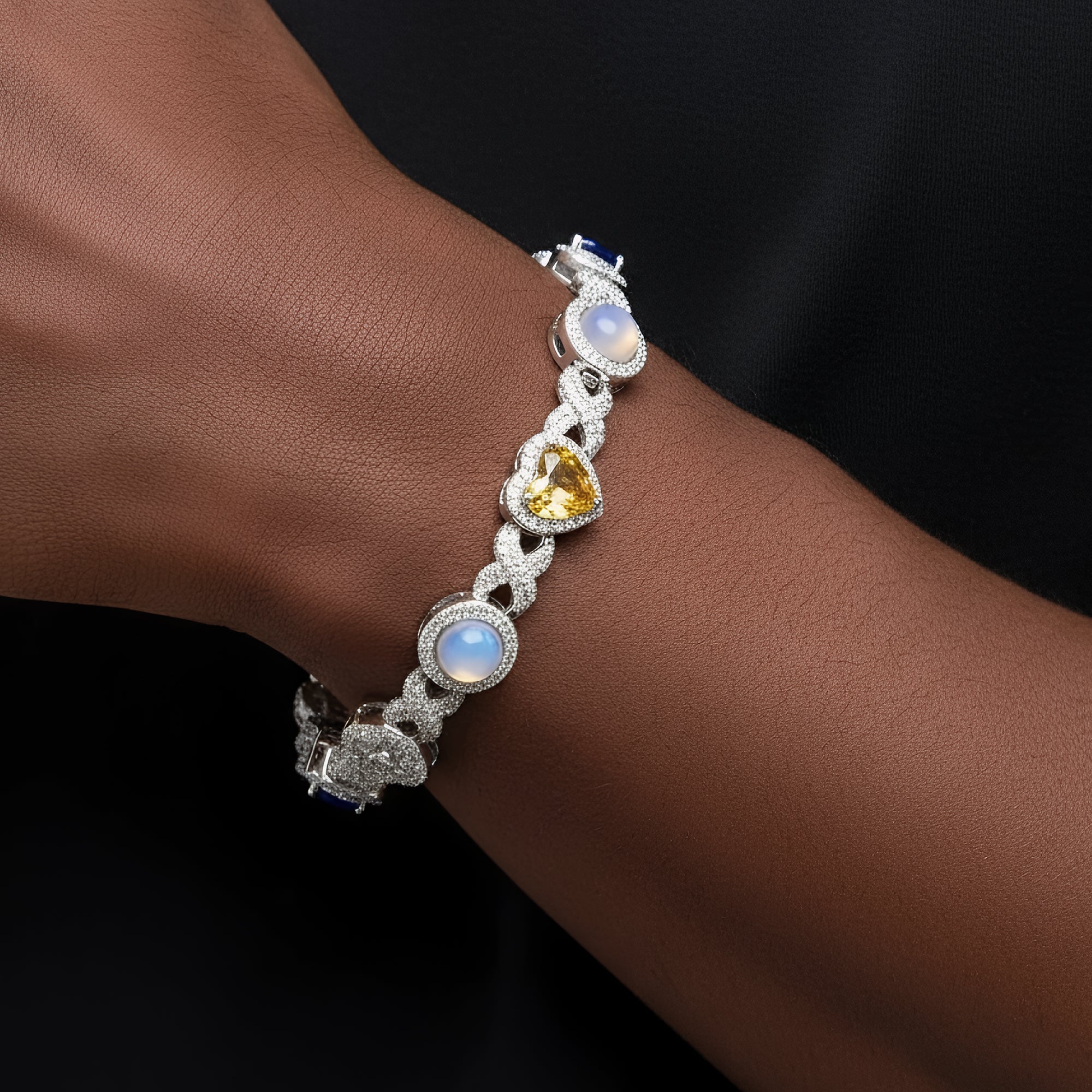 Moissanite Flower Infinity Color Gemstone Bracelet 8"