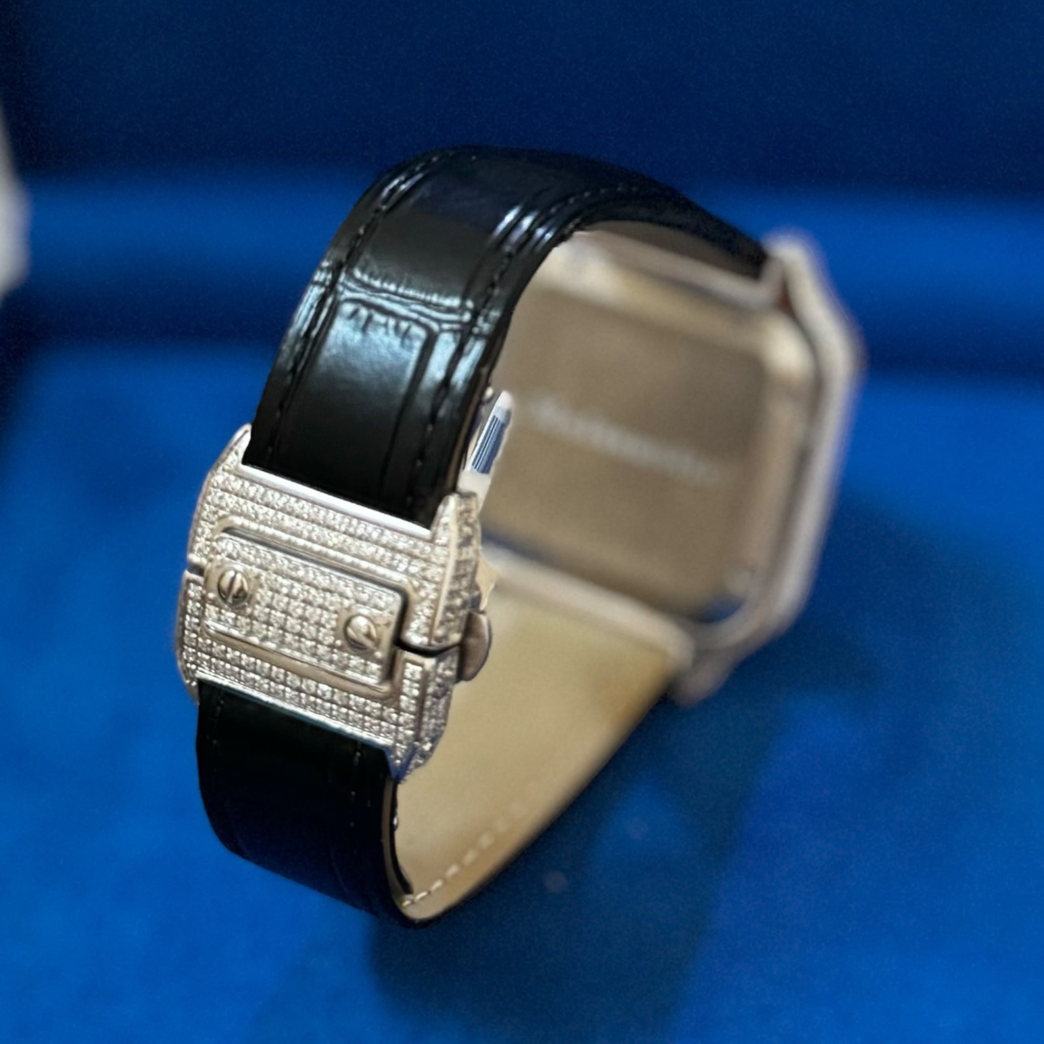 Moissanite Black Croco Half Iced Leather Band Watch Bezel 9.6ct