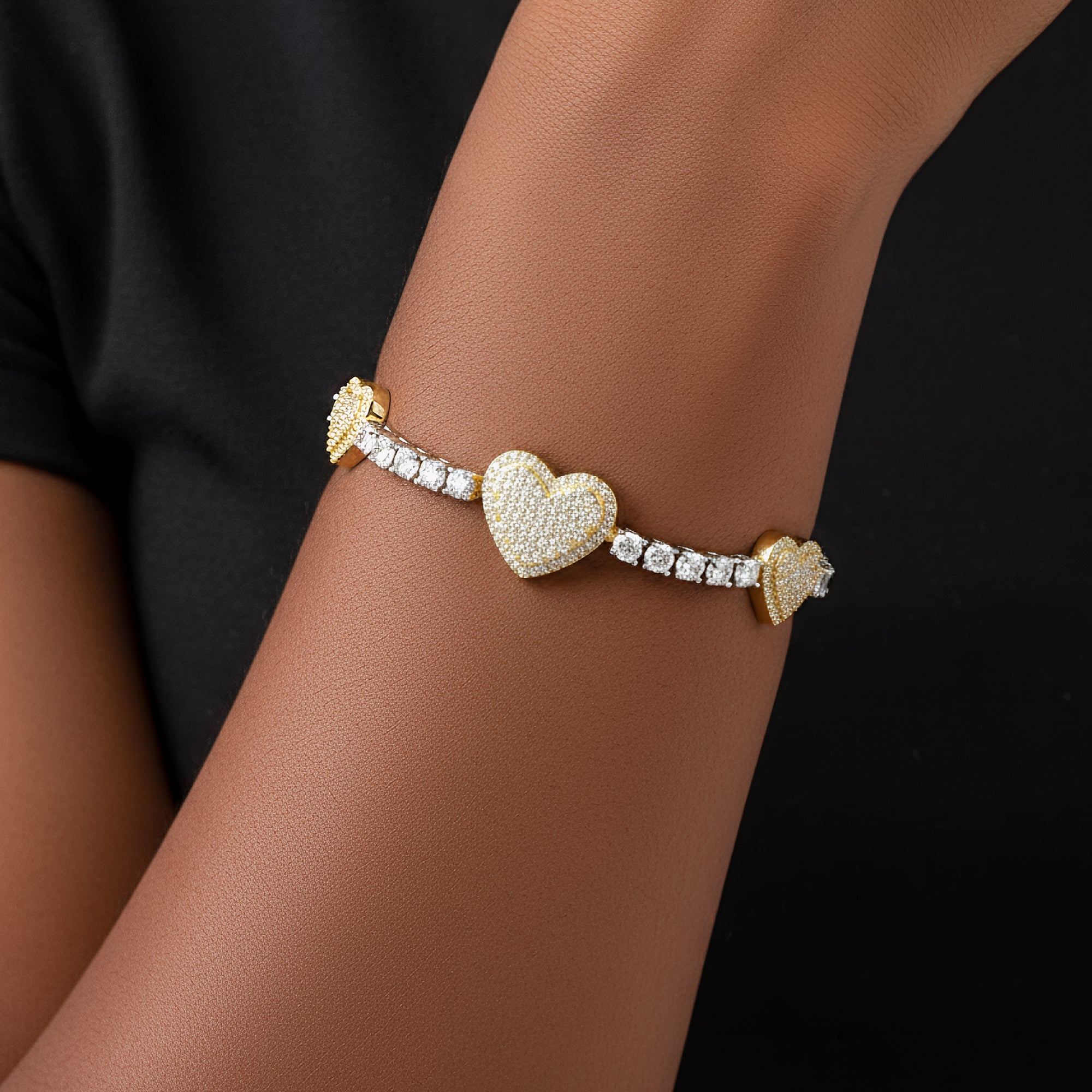 Moissanite Tennis Heart Link Bracelet 925