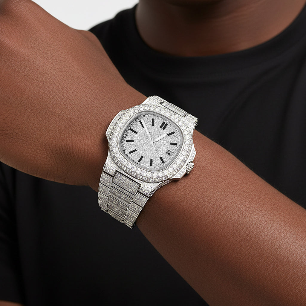 VVS Moissanite 19.0ct Men's Solitaire Bezel Presidential Stainless Steel Watch