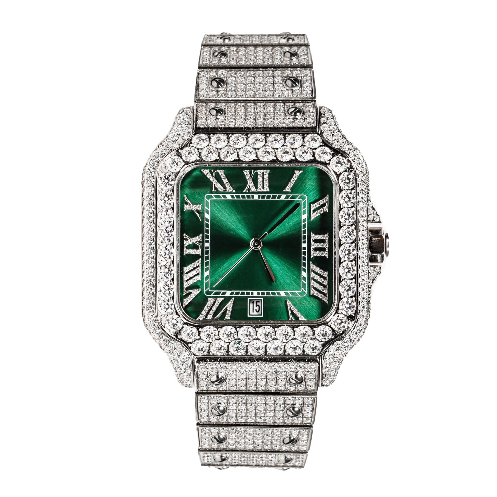 40mm Moissanite Diamond Watch Mens Emerald Green Dial Icy Automatic - Master of Bling 