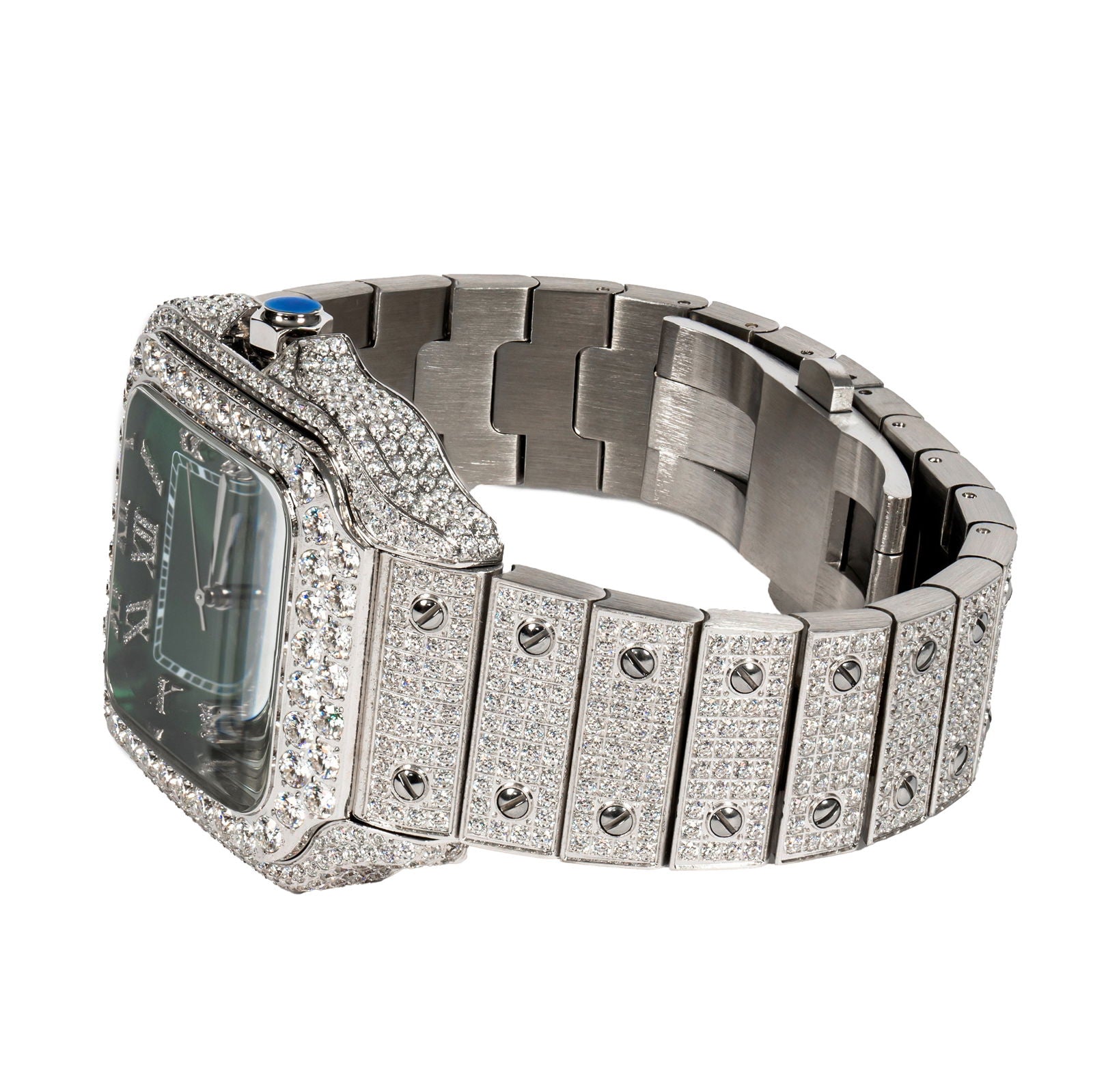 40mm Moissanite Diamond Watch Mens Emerald Green Dial Icy Automatic - Master of Bling 